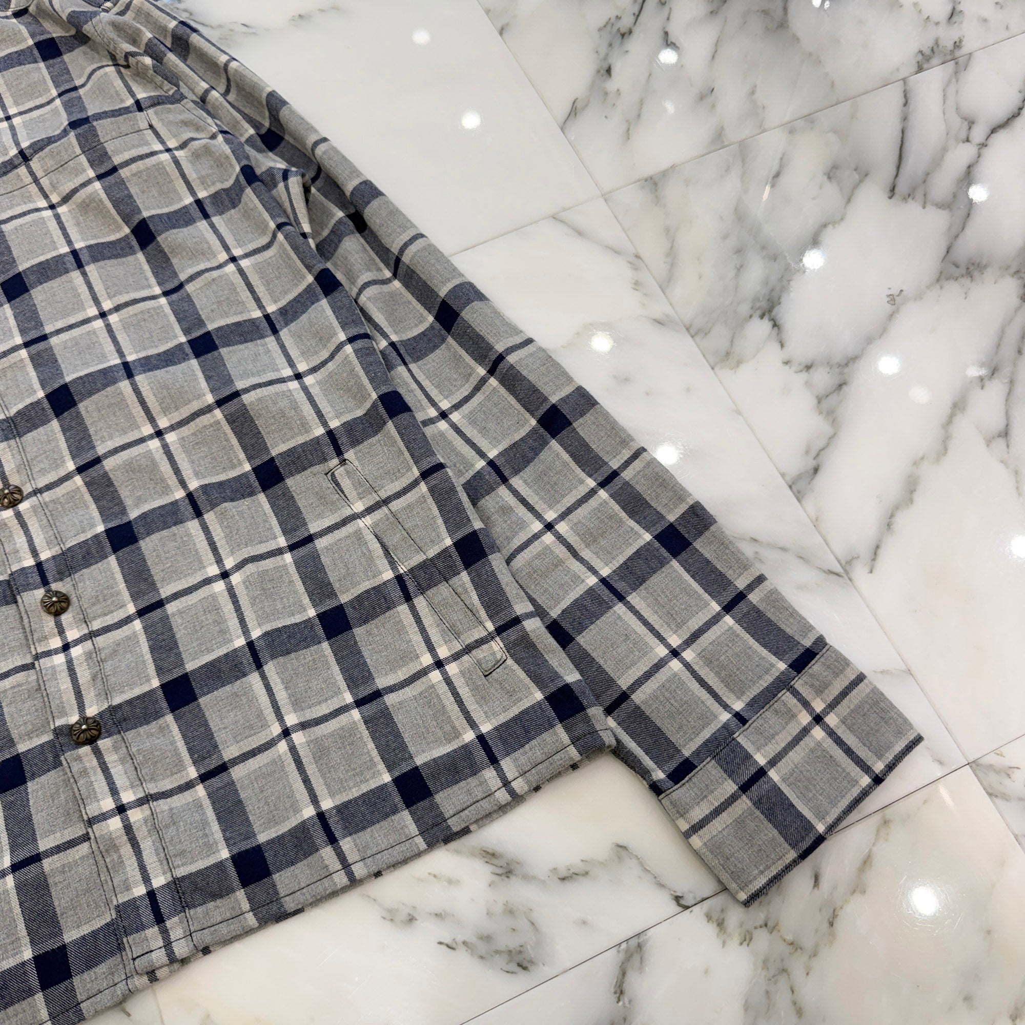 CHROME HEARTS Y NOT Leather Cross Patch Flannel Check Shirt Size L クロムハーツ ワイノット レザークロスパッチ フランネルチェックシャツ サイズL