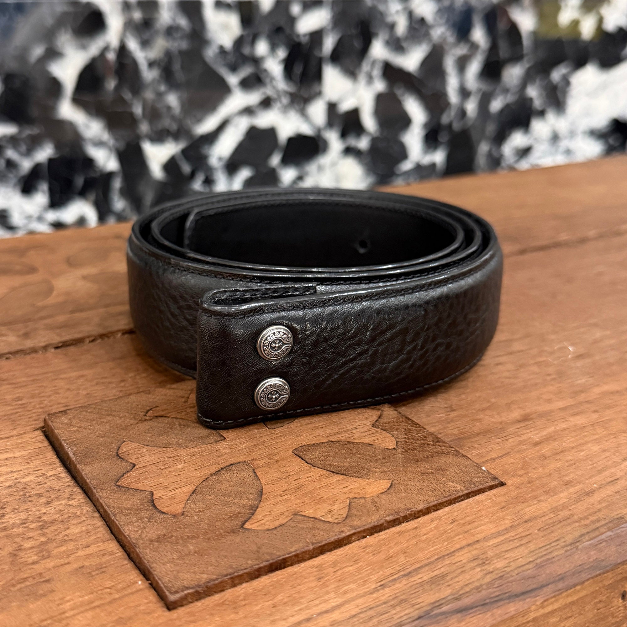 CHROME HEARTS 1.5 STRAP Horseshoe Rivet Leather Belt Size 32 クロムハーツ 1.5ストラップ ホースシューリベット レザーベルト サイズ32