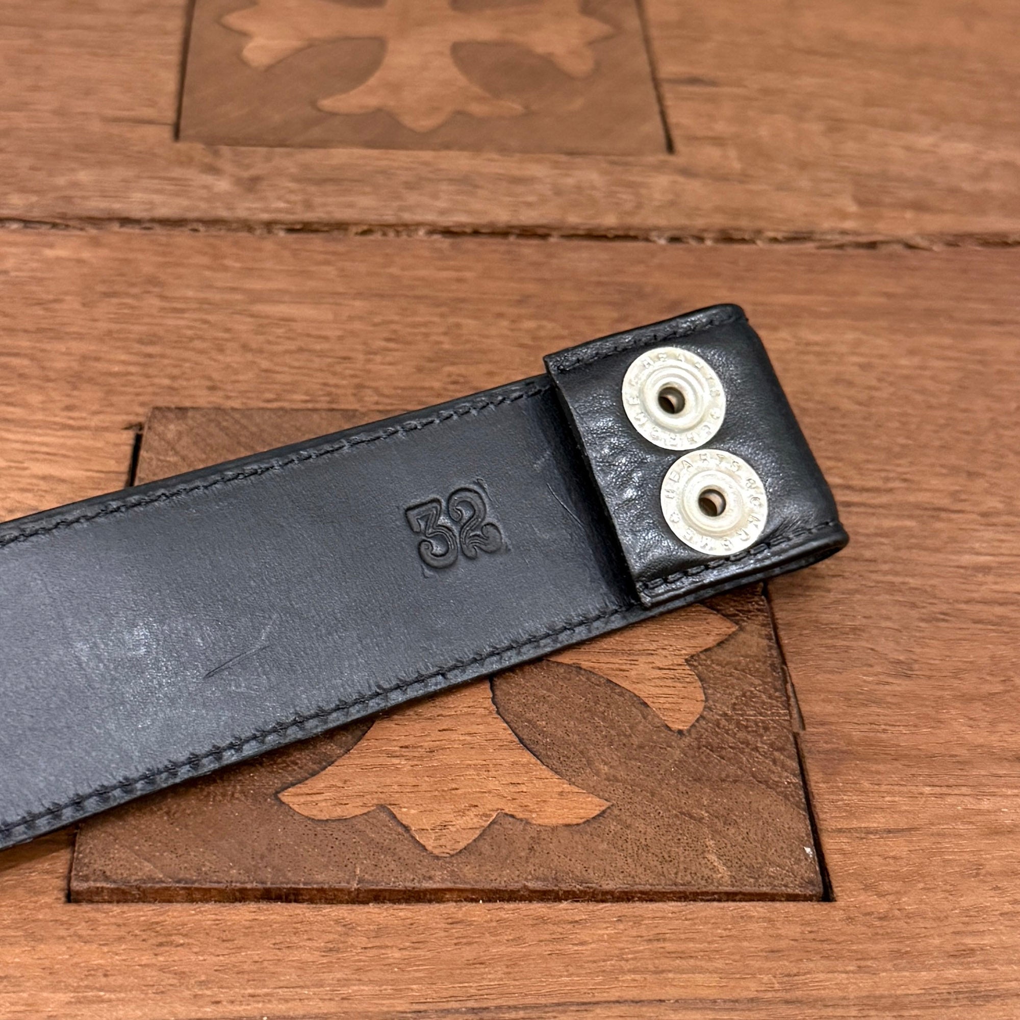 CHROME HEARTS 1.5 STRAP Horseshoe Rivet Leather Belt Size 32 クロムハーツ 1.5ストラップ ホースシューリベット レザーベルト サイズ32