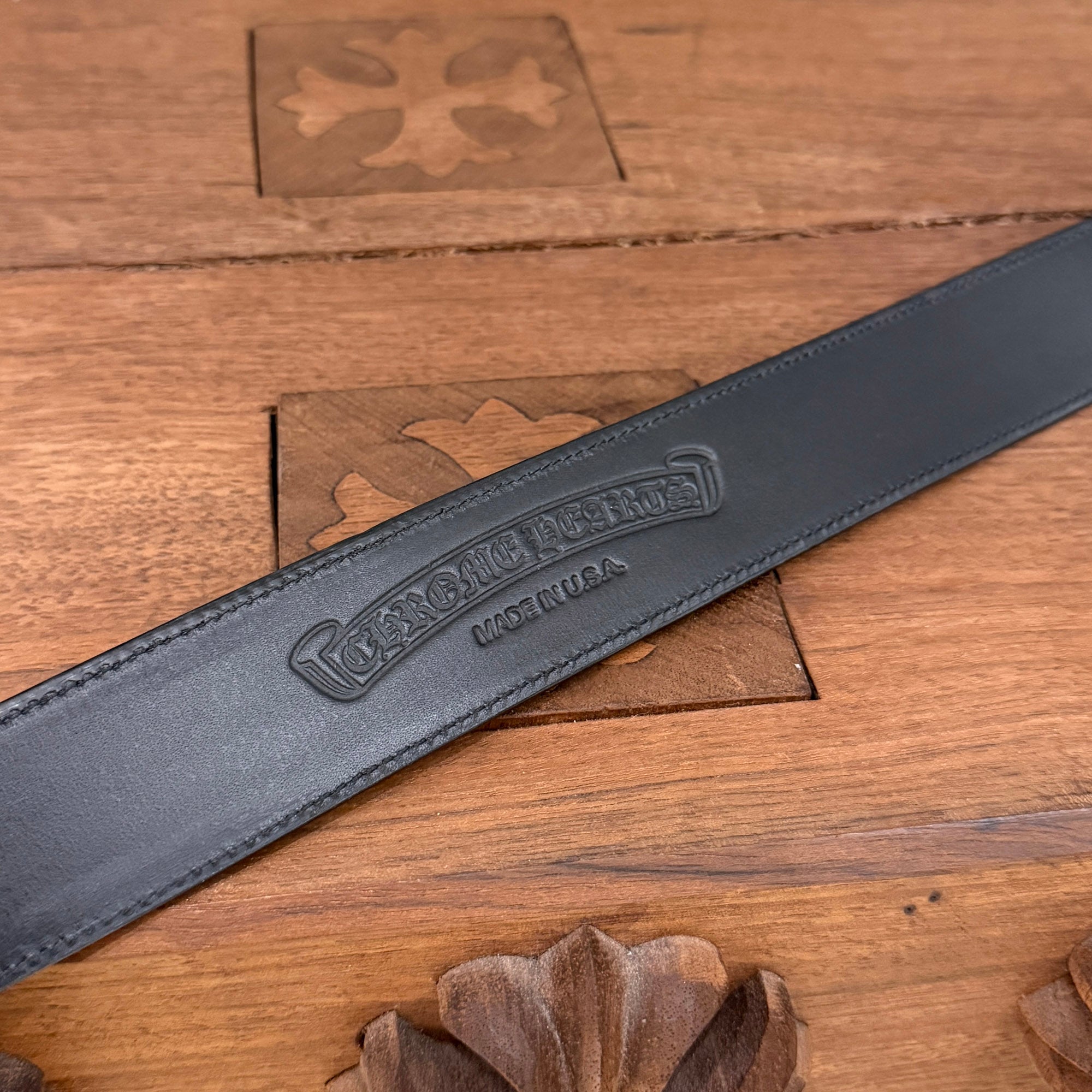 CHROME HEARTS 1.5 STRAP Horseshoe Rivet Leather Belt Size 32 クロムハーツ 1.5ストラップ ホースシューリベット レザーベルト サイズ32