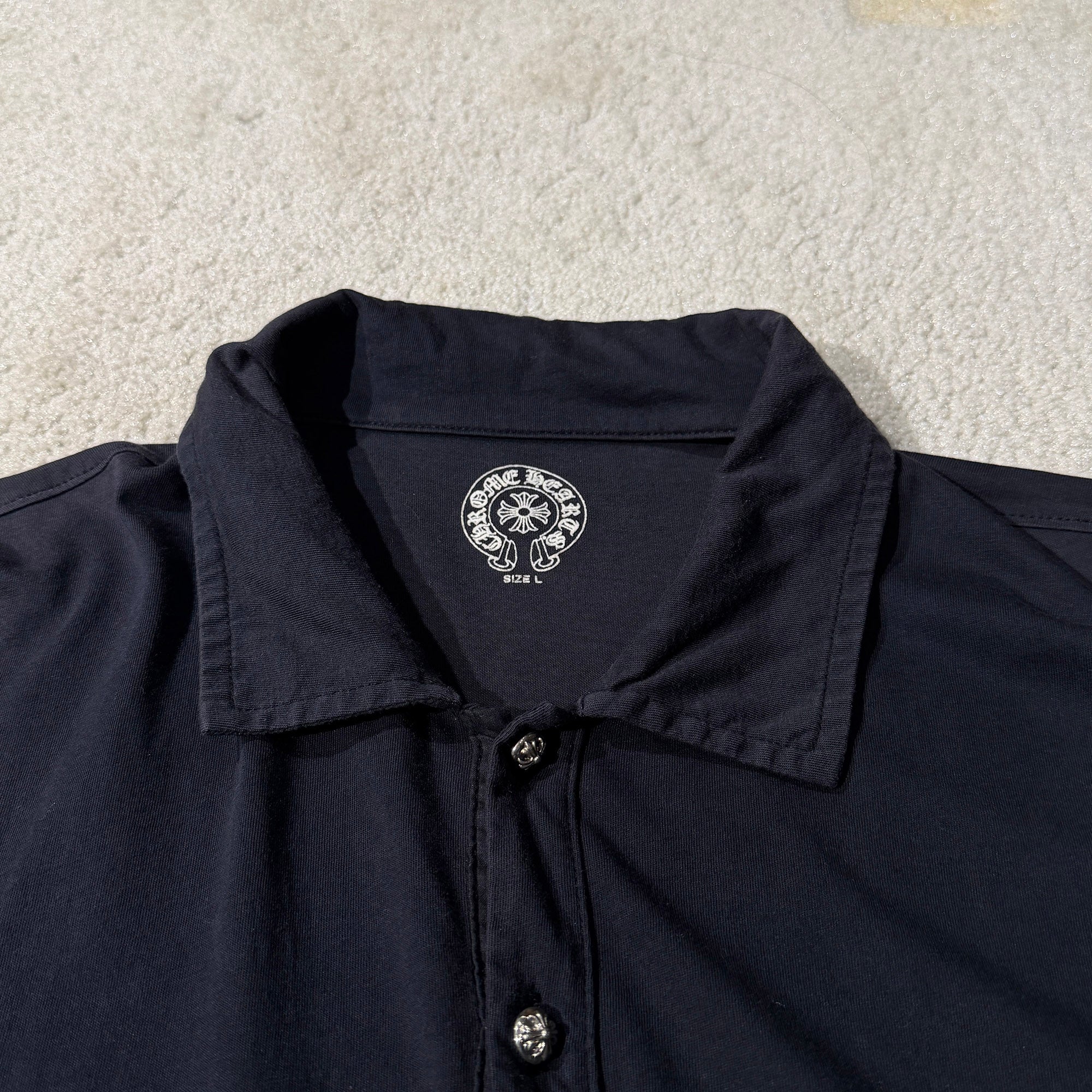 CHROME HEARTS Cross Ball Button Polo Shirt Size L クロムハーツ クロスボールボタン ポロシャツ サイズL
