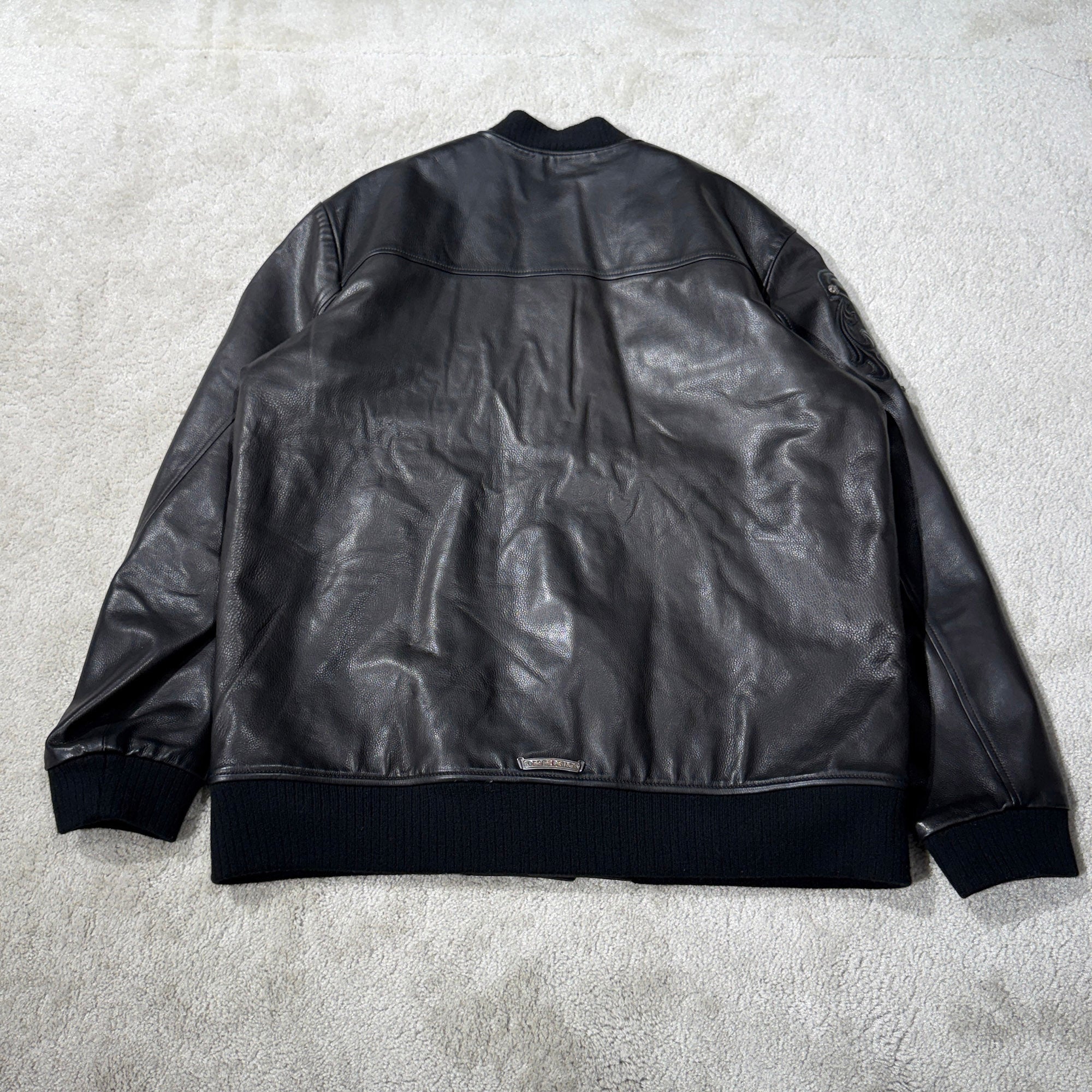 CHROME HEARTS LETTERMAN Cemetery Cross Patch Leather Blouson Jacket Size XL クロムハーツ レターマン セメタリークロスパッチ レザーブルゾンジャケット サイズXL