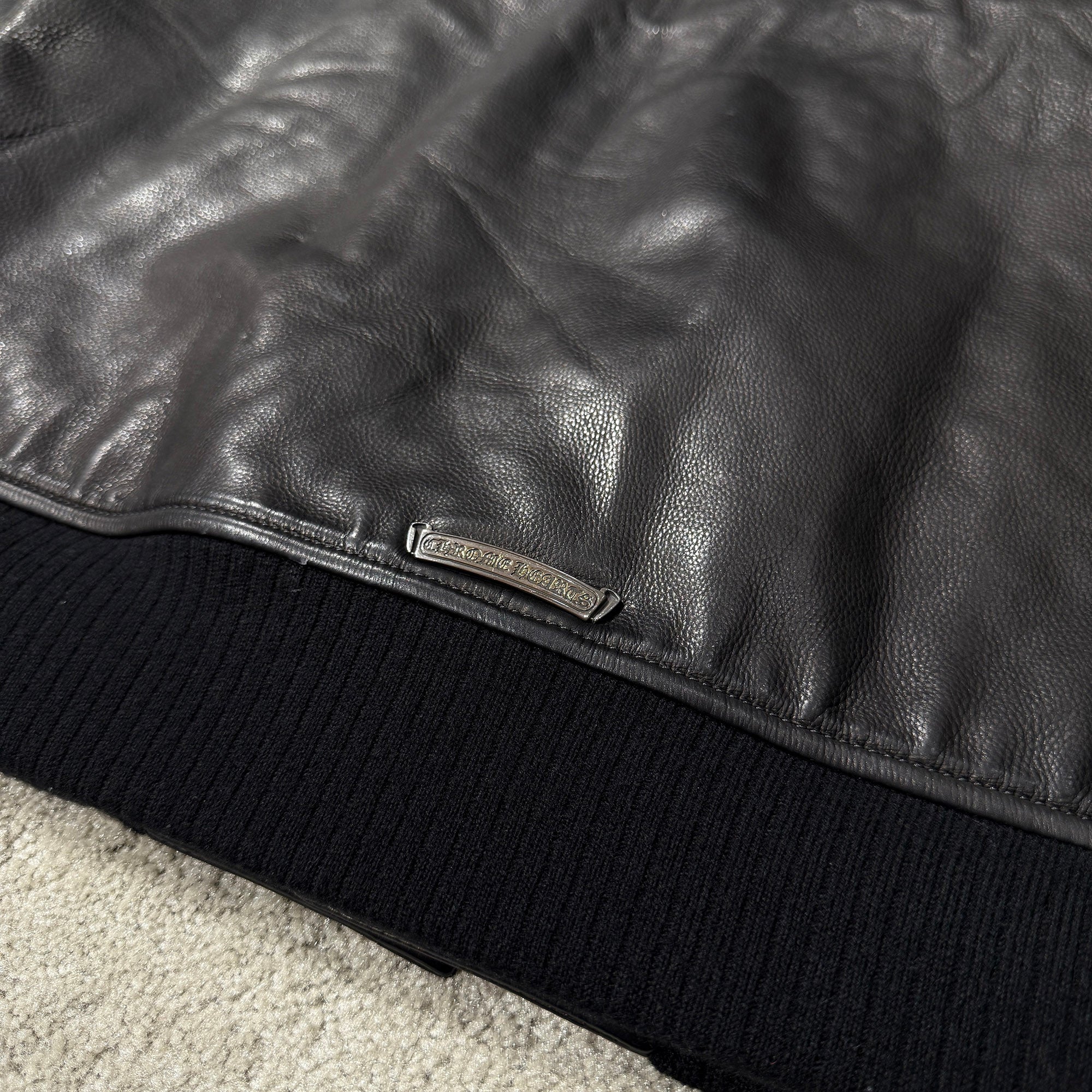 CHROME HEARTS LETTERMAN Cemetery Cross Patch Leather Blouson Jacket Size XL クロムハーツ レターマン セメタリークロスパッチ レザーブルゾンジャケット サイズXL