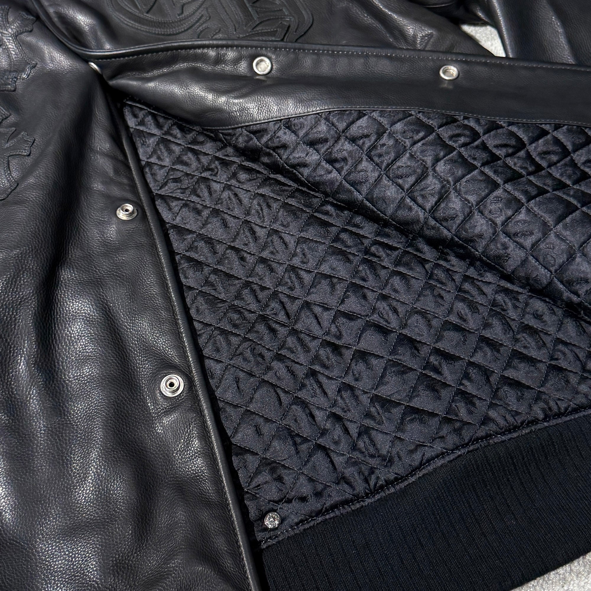 CHROME HEARTS LETTERMAN Cemetery Cross Patch Leather Blouson Jacket Size XL クロムハーツ レターマン セメタリークロスパッチ レザーブルゾンジャケット サイズXL