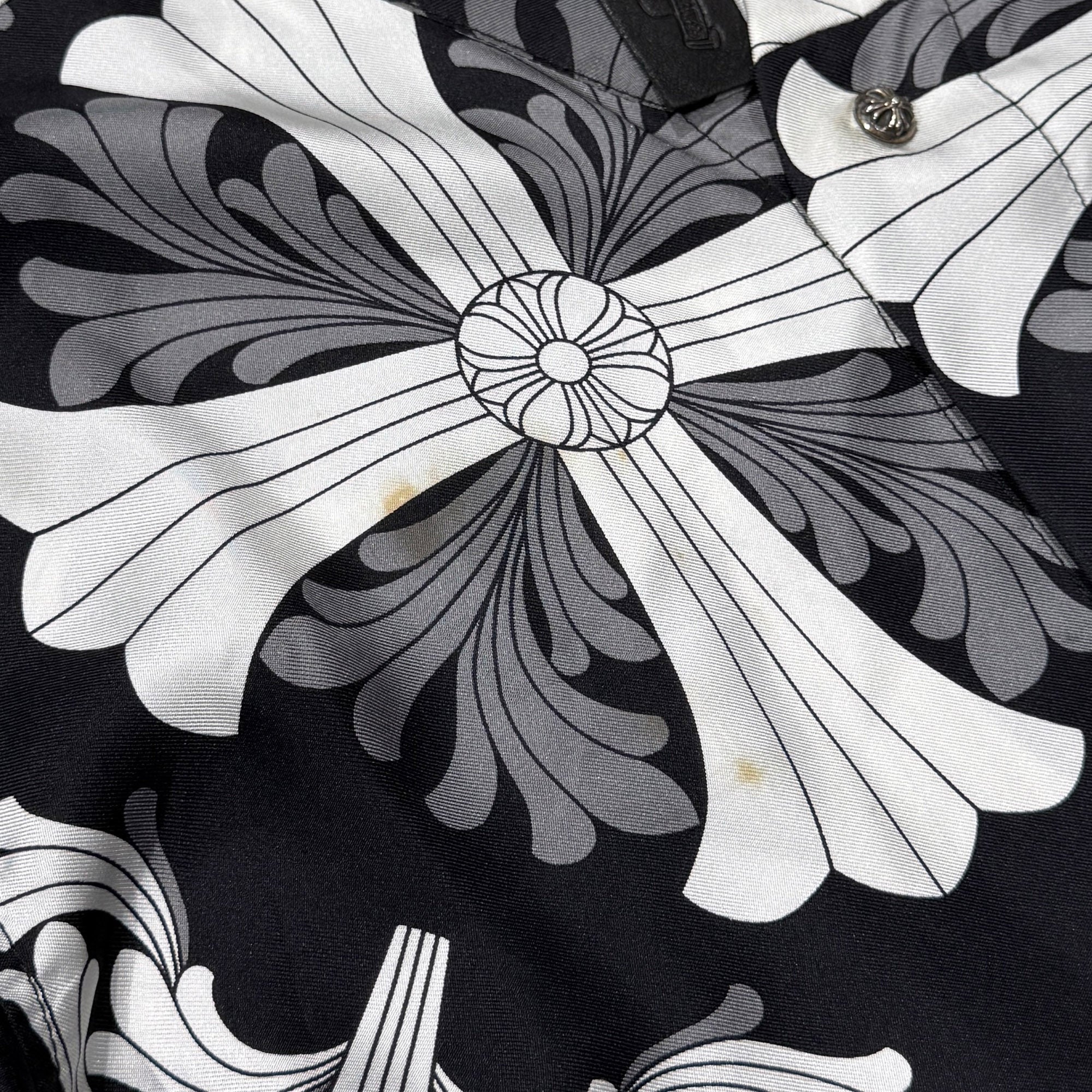 CHROME HEARTS Y NOT Floral Plus Cross Short Sleeve Silk Shirt Size L クロムハーツ ワイノット フロラールプラスクロス ショートスリーブ シルクシャツ サイズL
