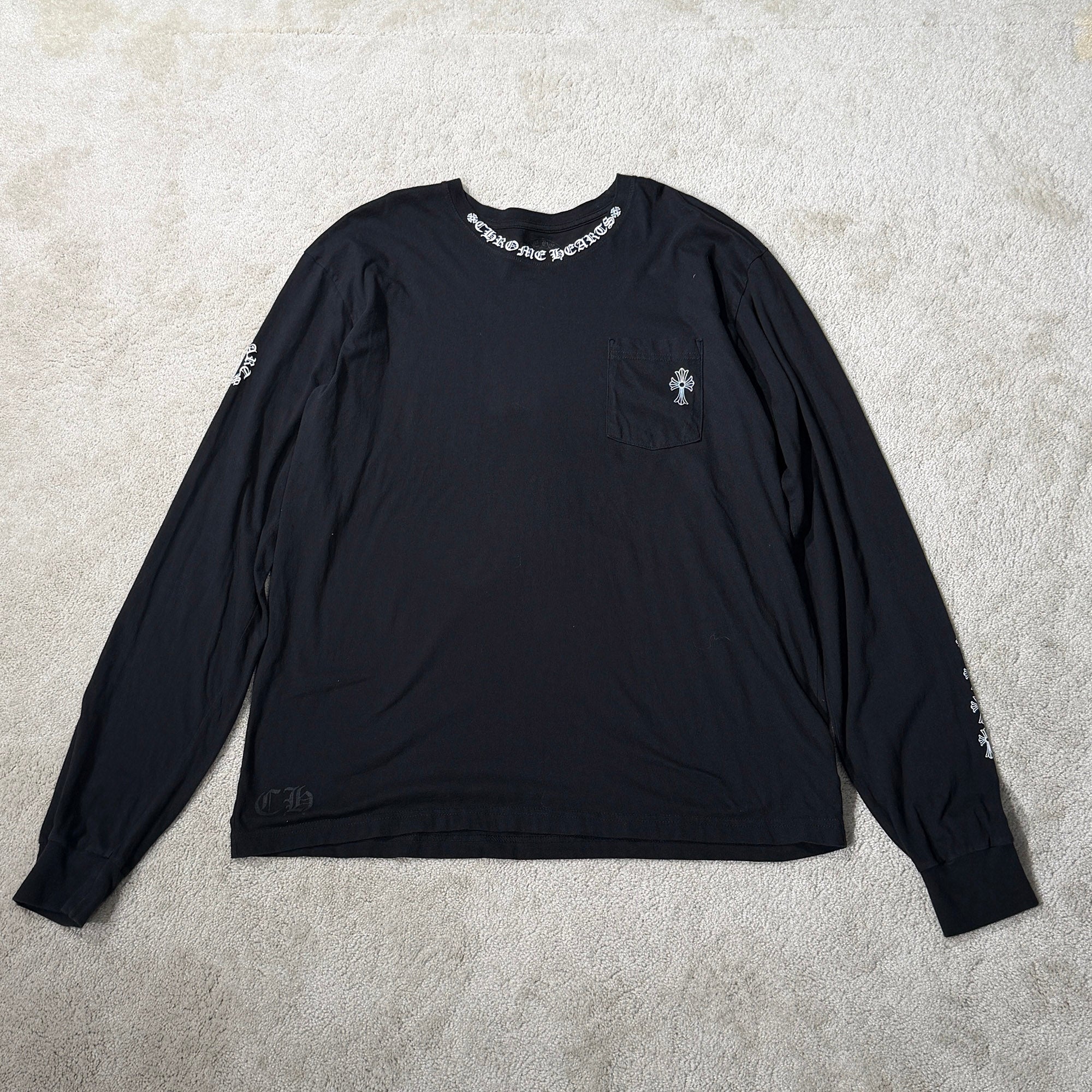 CHROME HEARTS Neck Logo Back & Arm CH Cross Print Long Sleeve Tee Size XXL クロムハーツ ネックロゴ バック＆アーム CHクロス プリント ロングスリーブ Tシャツ サイズXXL