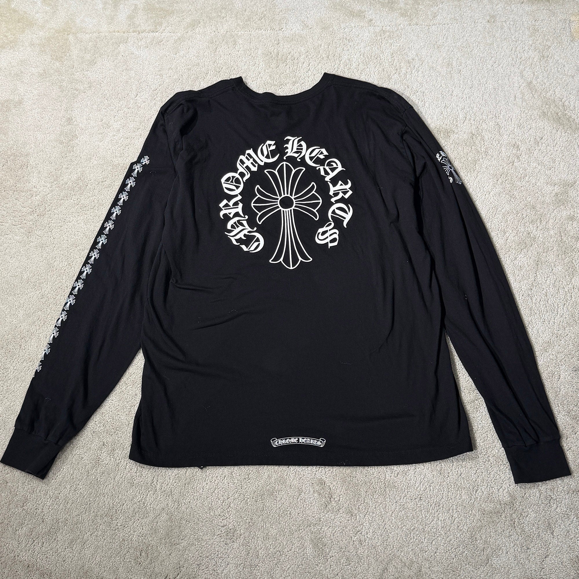 CHROME HEARTS Neck Logo Back & Arm CH Cross Print Long Sleeve Tee Size XXL クロムハーツ ネックロゴ バック＆アーム CHクロス プリント ロングスリーブ Tシャツ サイズXXL