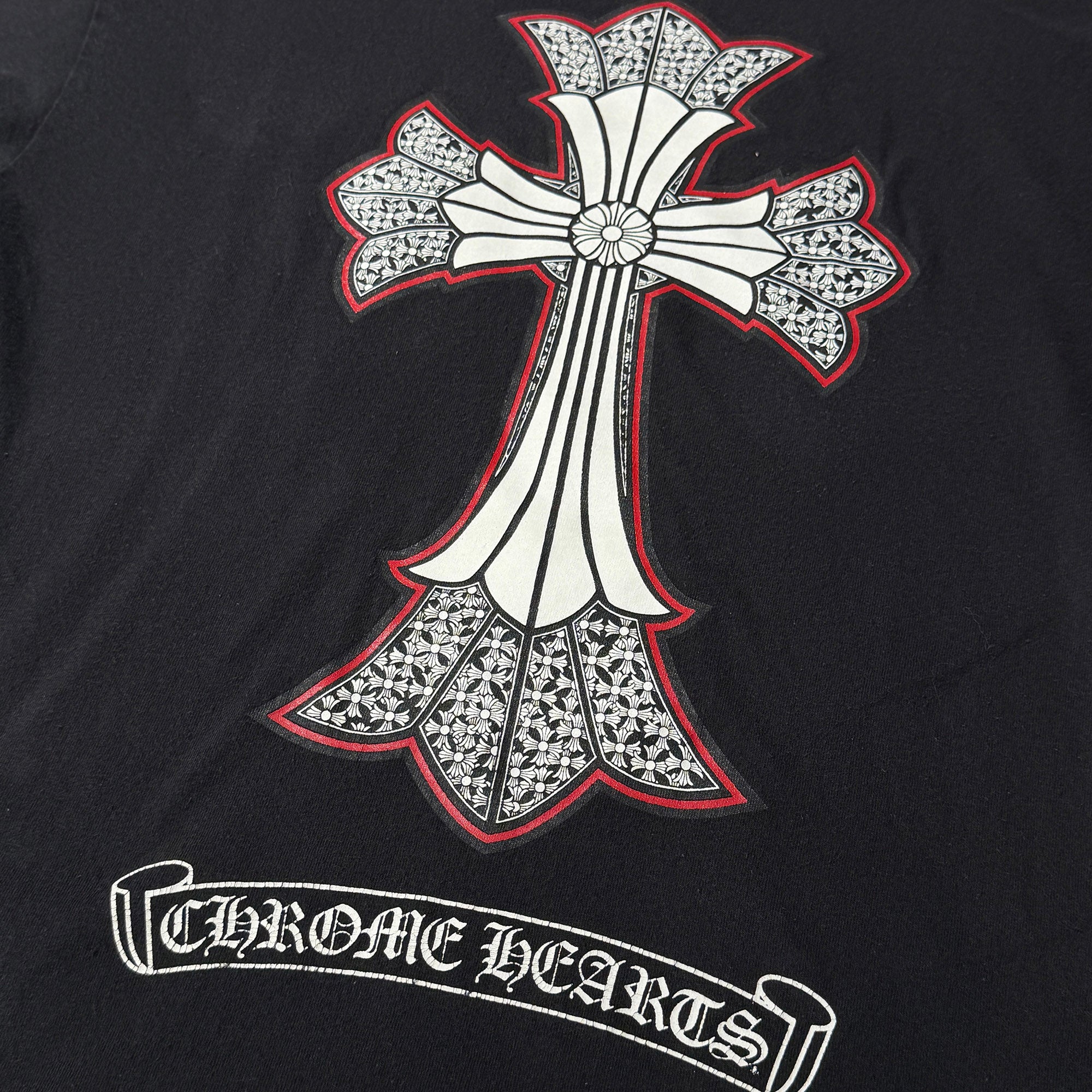 CHROME HEARTS Back Double CH Cross Print Neck Logo Tee Size L クロムハーツ バック ダブルCHクロス プリント ネックロゴ Tシャツ サイズL