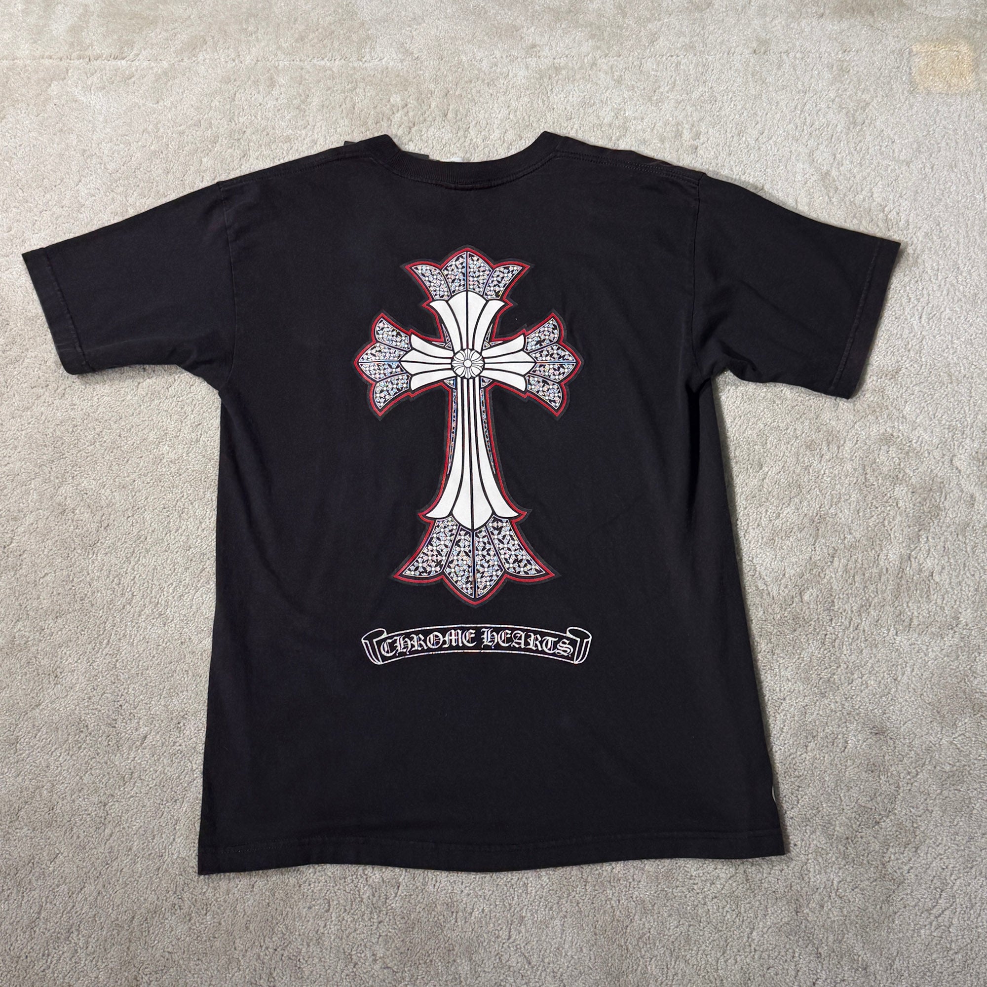 CHROME HEARTS Back Double CH Cross Print Neck Logo Tee Size L クロムハーツ バック ダブルCHクロス プリント ネックロゴ Tシャツ サイズL