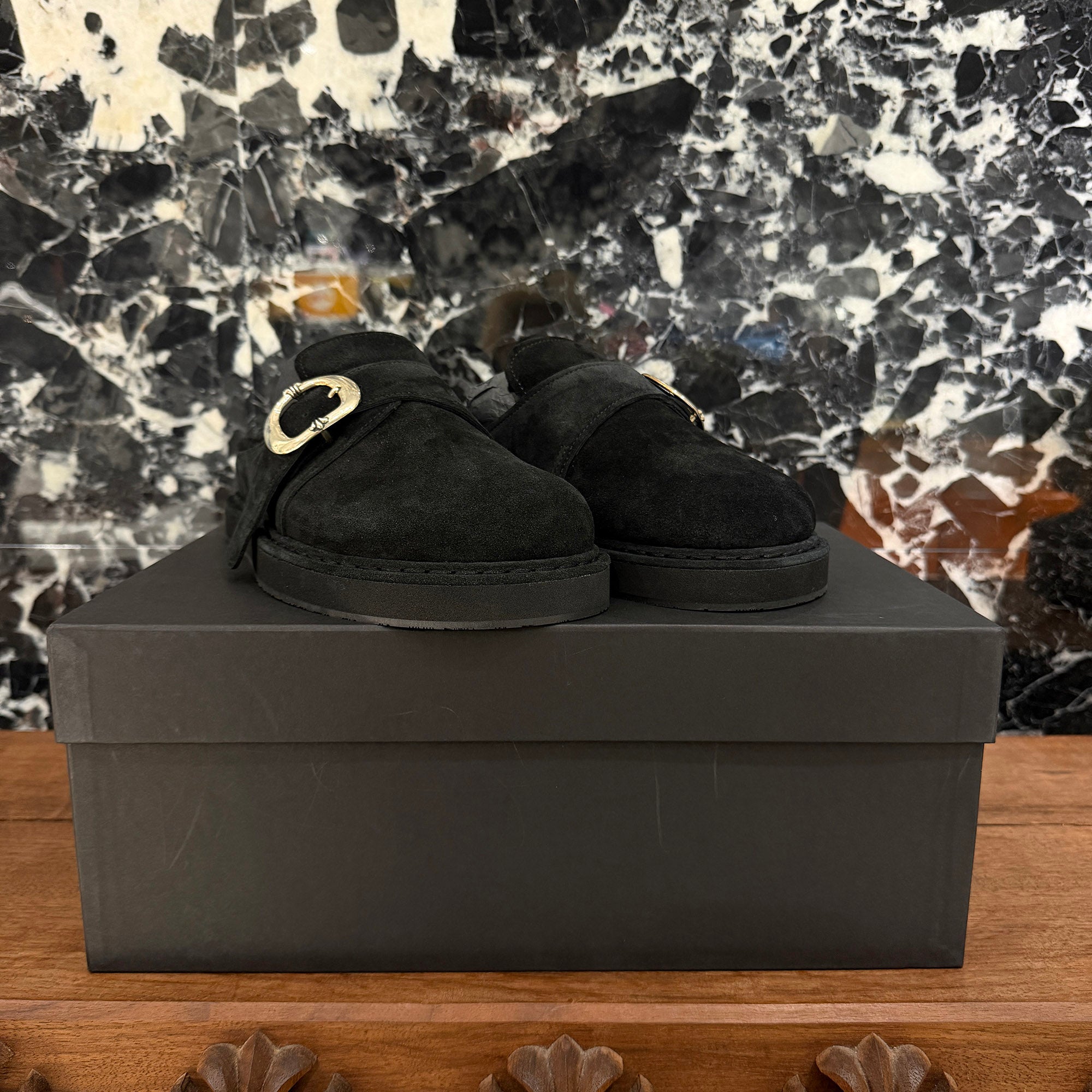 CHROME HEARTS Gunslinger Buckle Suede Clog Sandals Size 36 クロム