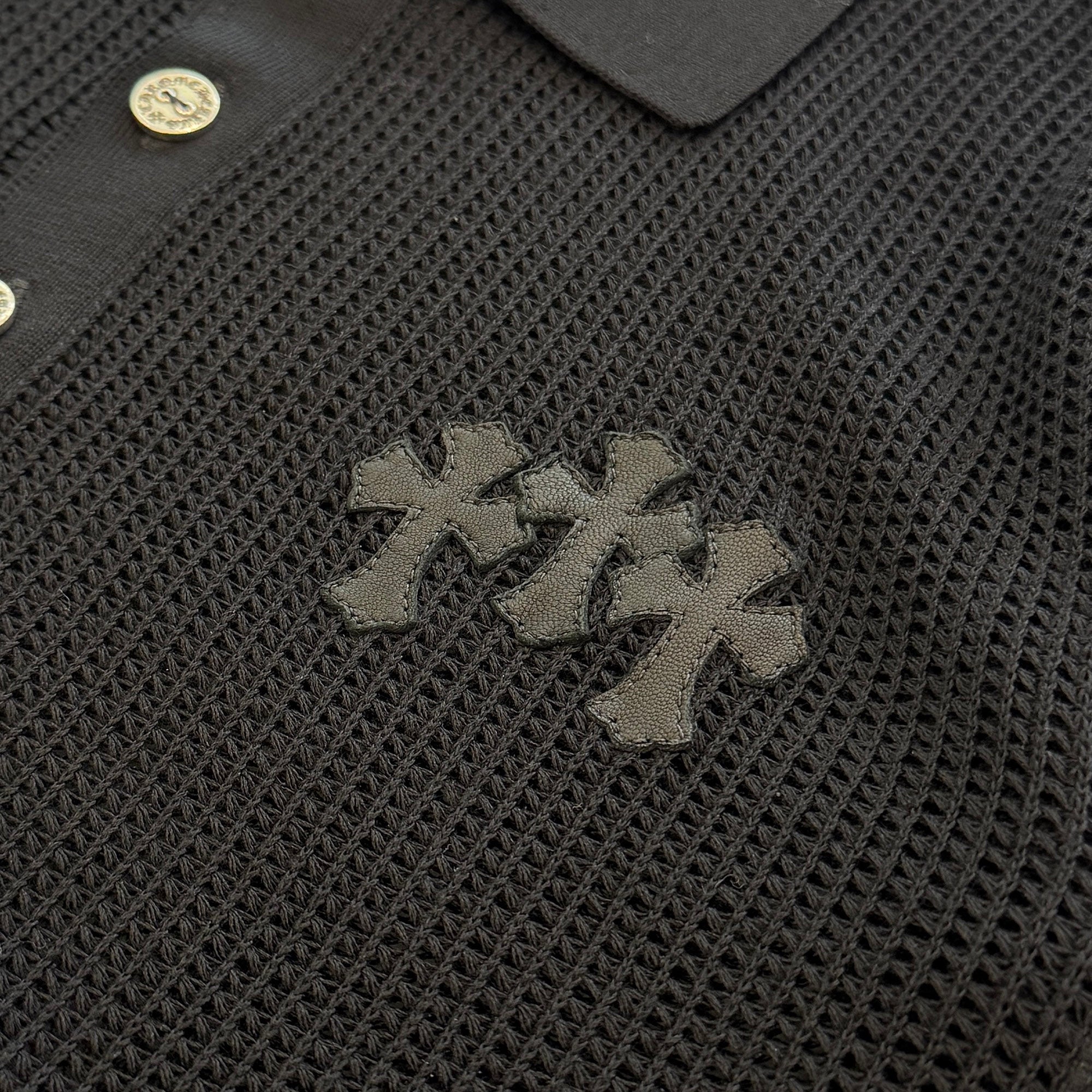 CHROME HEARTS Y NOT 3 Cross Leather Patch Mesh Polo Shirt Size S クロムハーツ ワイノット 3 クロスレザーパッチ メッシュポロシャツ サイズS