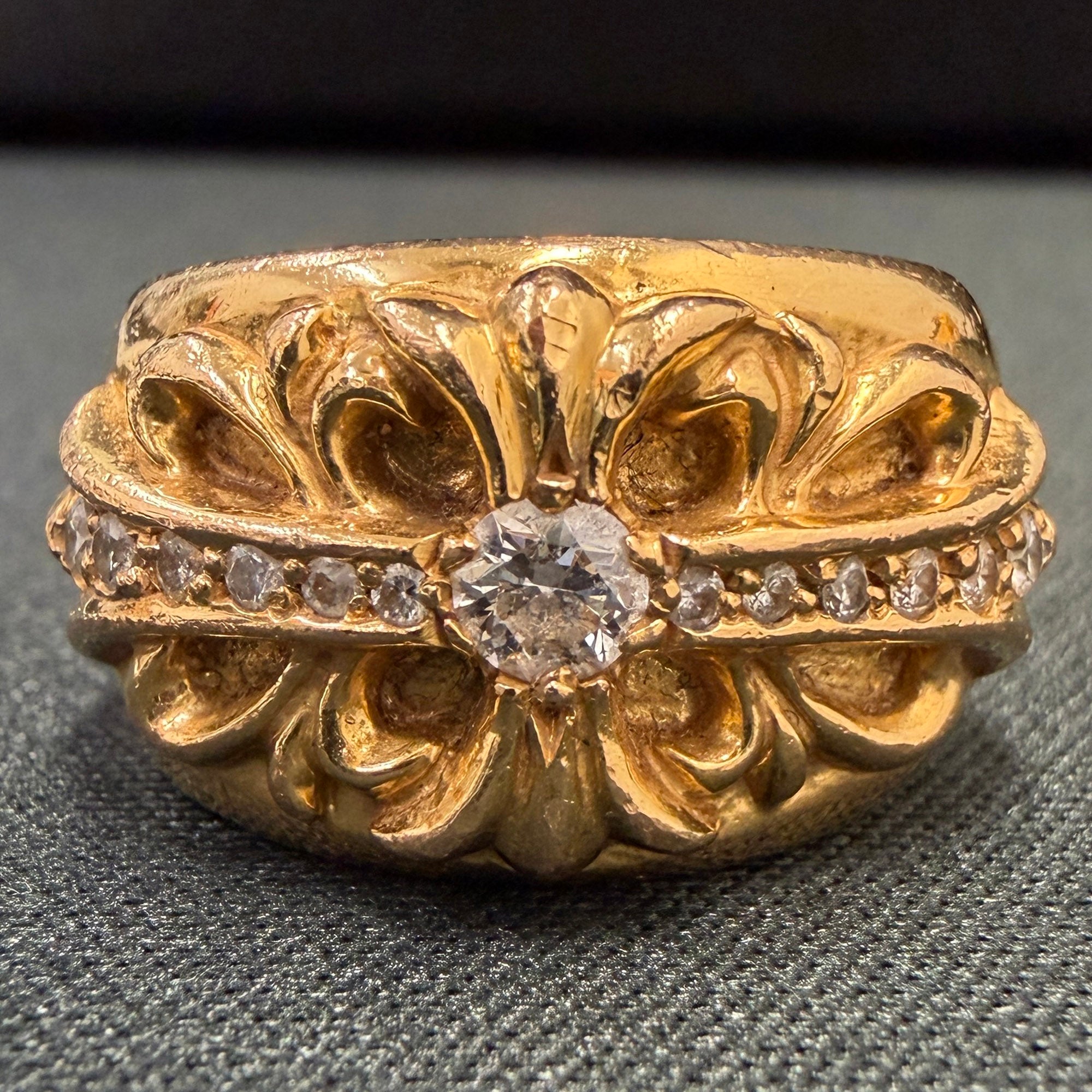 CHROME HEARTS 22K Floral Cross Ring Pave Diamond Size 14号 クロムハーツ 22K フローラルクロス リング パヴェダイヤモンド サイズ14号