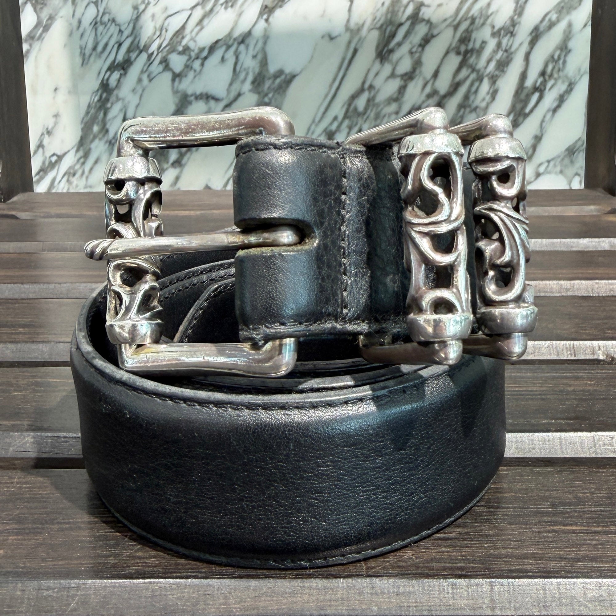 CHROME HEARTS 3PC Roller Leather Belt Size 32 inch クロムハーツ 3PC ローラー レザーベルト サイズ32インチ