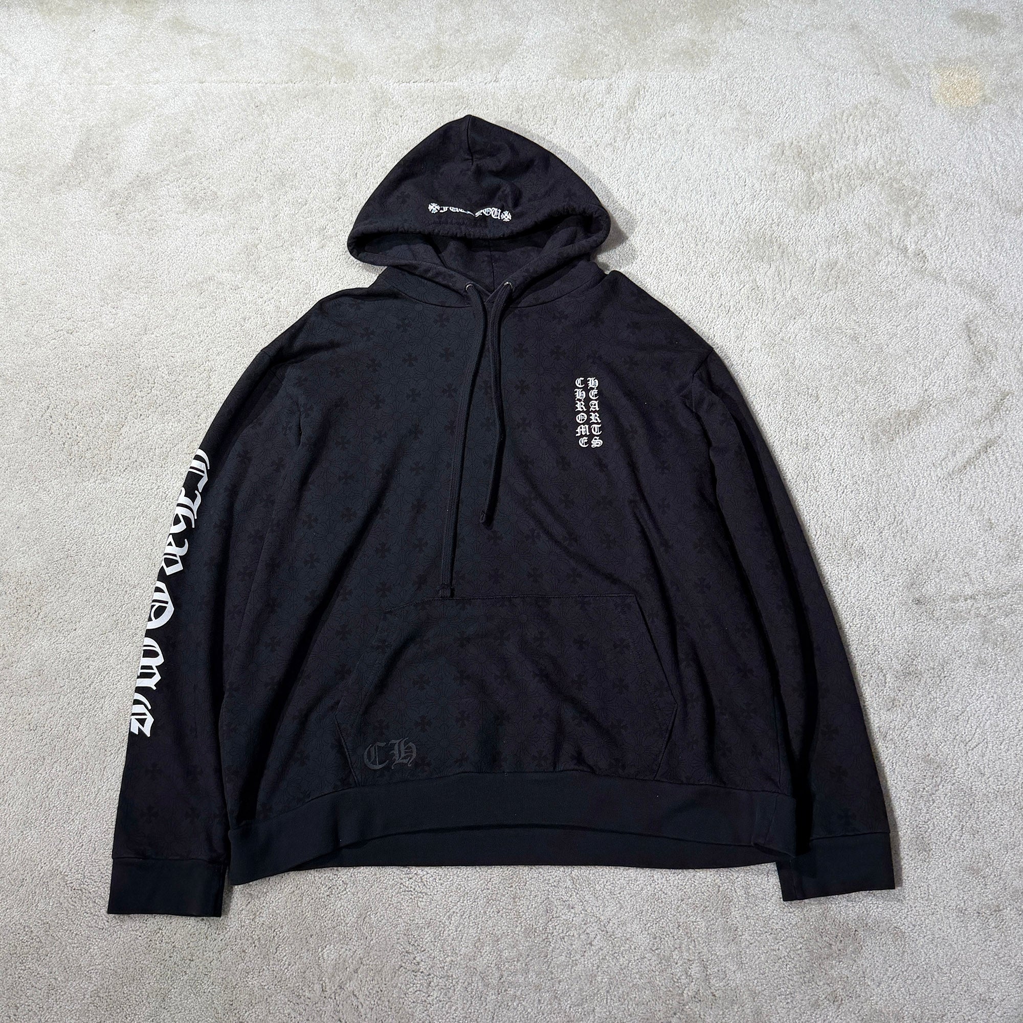 CHROME HEARTS Vertical Logo CH Plus Pullover Hoodie Size XL クロムハーツ ヴァーティカルロゴ CHプラス総柄 プルオーバーフーディ サイXL