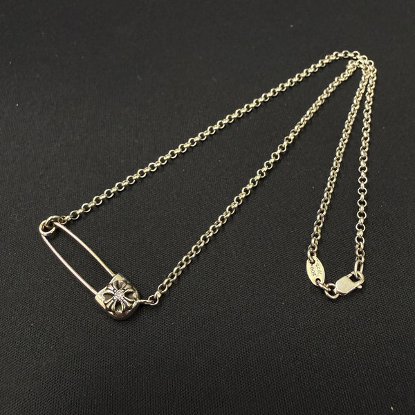 CHROME HEARTS Safety Pin Pendant Top 1 Diamond Roll Chain Necklace Size 16 Inch クロムハーツ セーフティピン 1ダイヤモンド ペンダントトップ ロールチェーン ネックレス サイズ16インチ