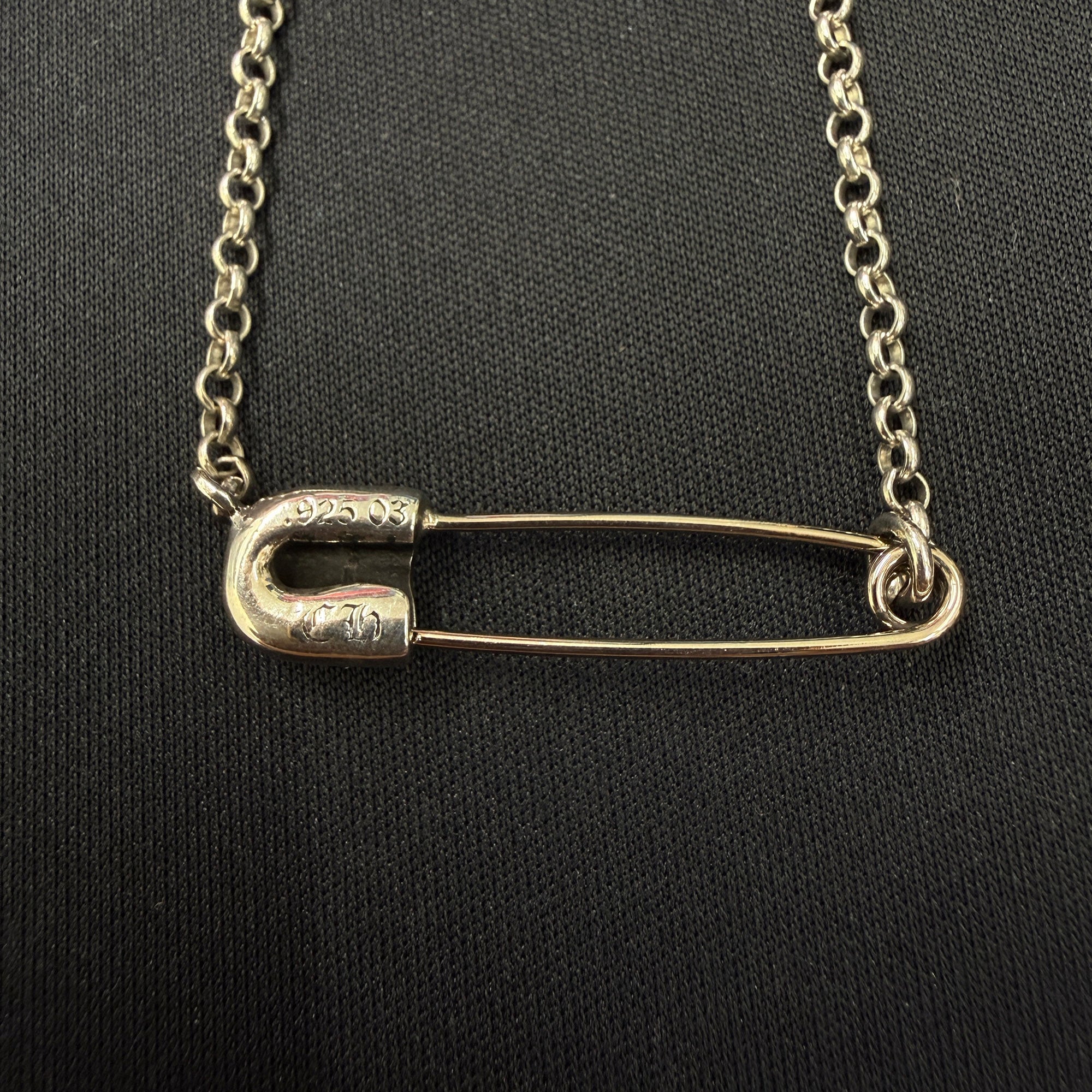 CHROME HEARTS Safety Pin Pendant Top 1 Diamond Roll Chain Necklace Size 16 Inch クロムハーツ セーフティピン 1ダイヤモンド ペンダントトップ ロールチェーン ネックレス サイズ16インチ