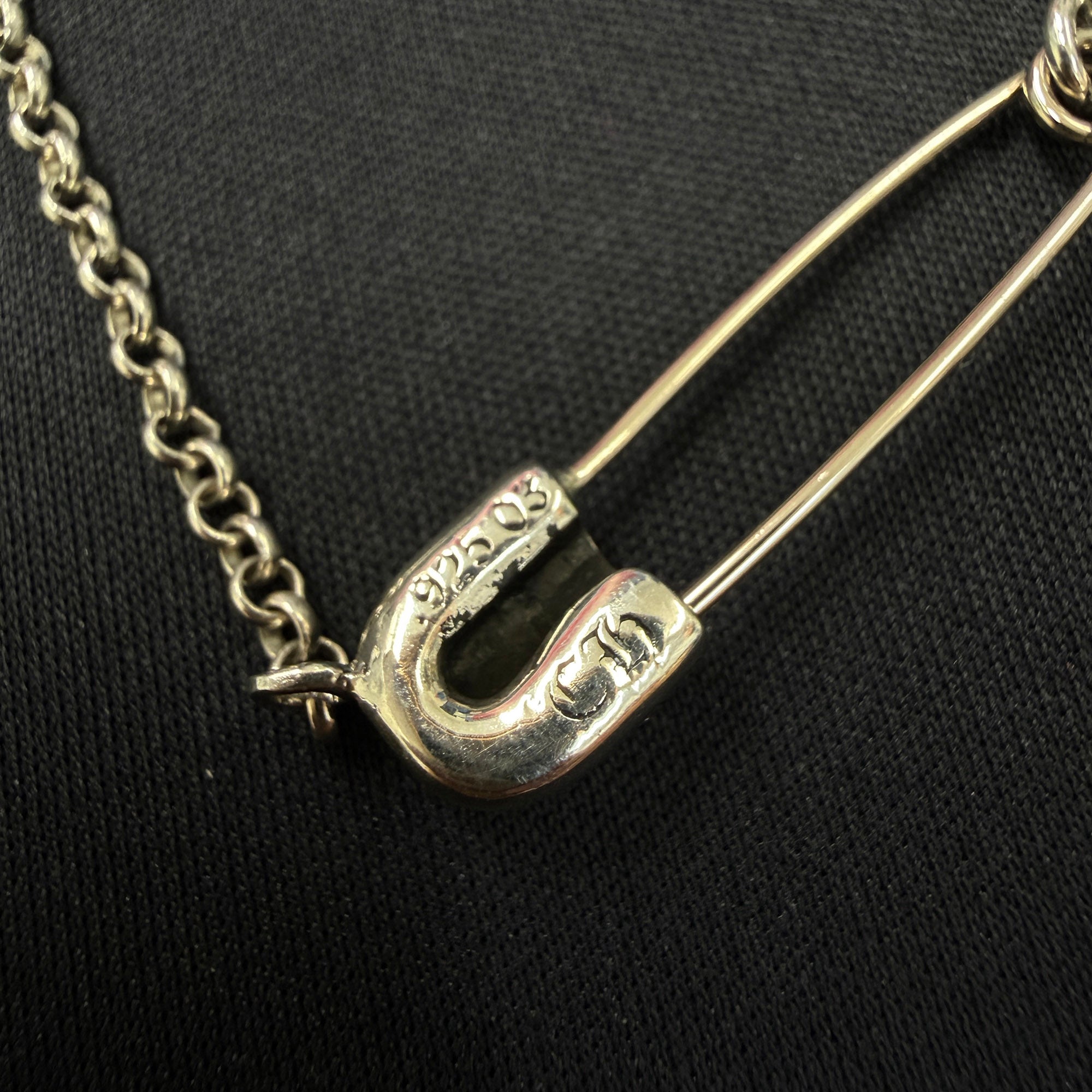 CHROME HEARTS Safety Pin Pendant Top 1 Diamond Roll Chain Necklace Size 16 Inch クロムハーツ セーフティピン 1ダイヤモンド ペンダントトップ ロールチェーン ネックレス サイズ16インチ