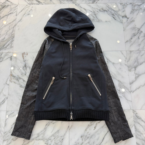 CHROME HEARTS Cemetery Cross Leather Patch Arm Zip Up Hoodie Size S クロムハーツ セメタリークロス レザーパッチアーム ジップアップフーディ サイズS