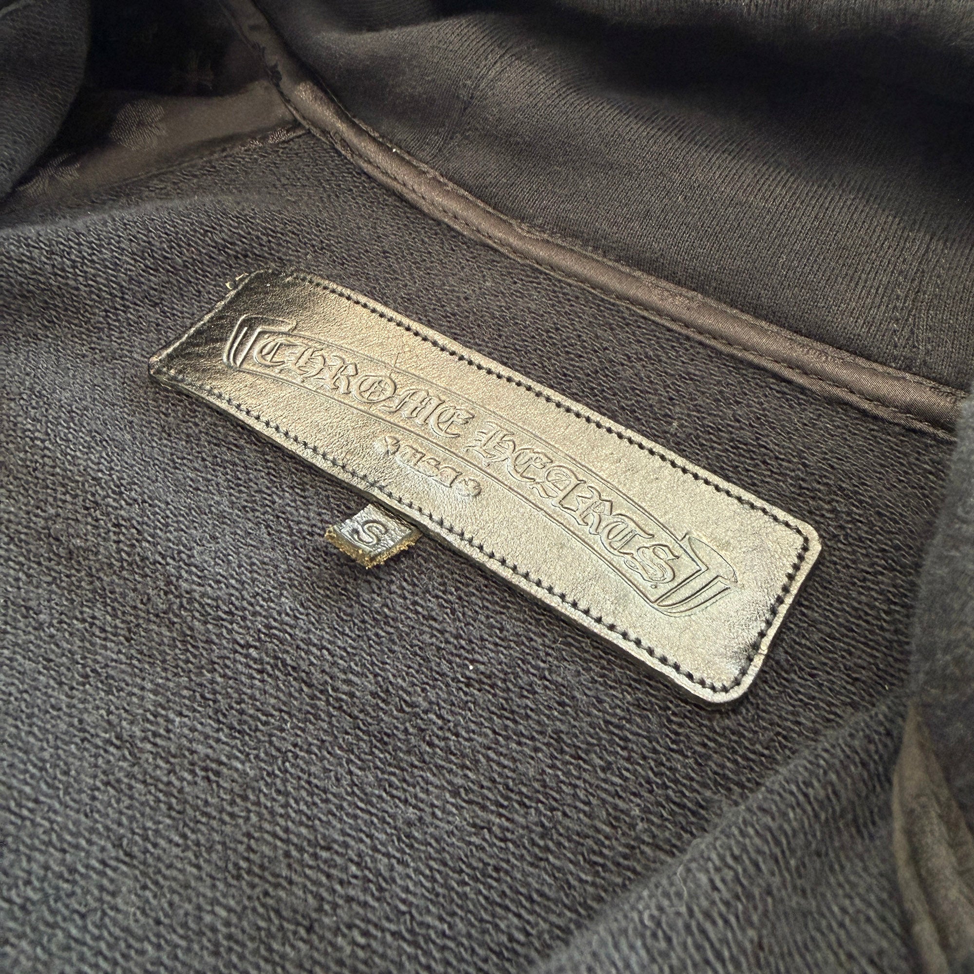 CHROME HEARTS Cemetery Cross Leather Patch Arm Zip Up Hoodie Size S クロムハーツ セメタリークロス レザーパッチアーム ジップアップフーディ サイズS