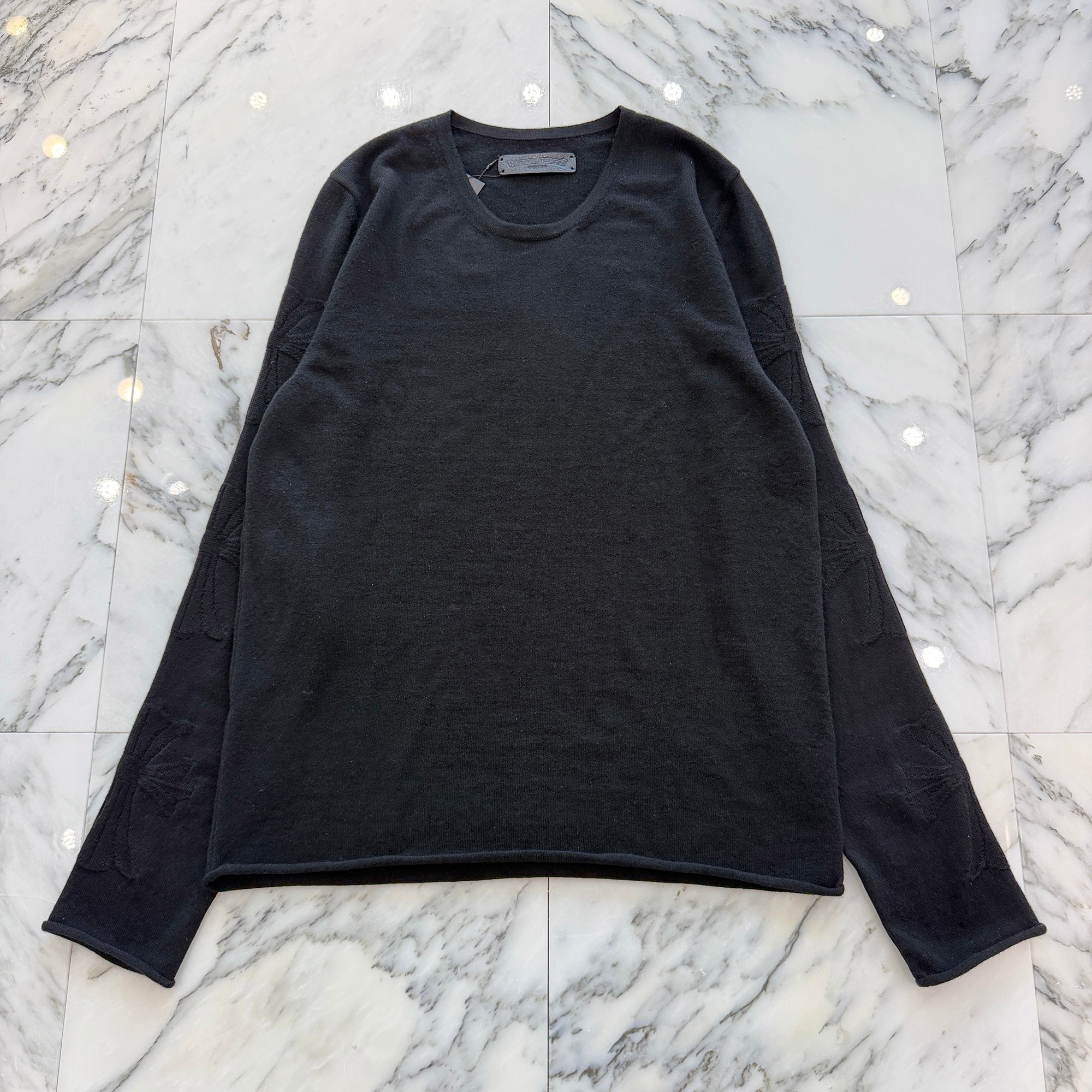 CHROME HEARTS Y NOT Cross Embroidered Cashmere Knit Sweater Size M クロムハーツ ワイノット 袖クロス刺繍 カシミヤ ニットセーター サイズM