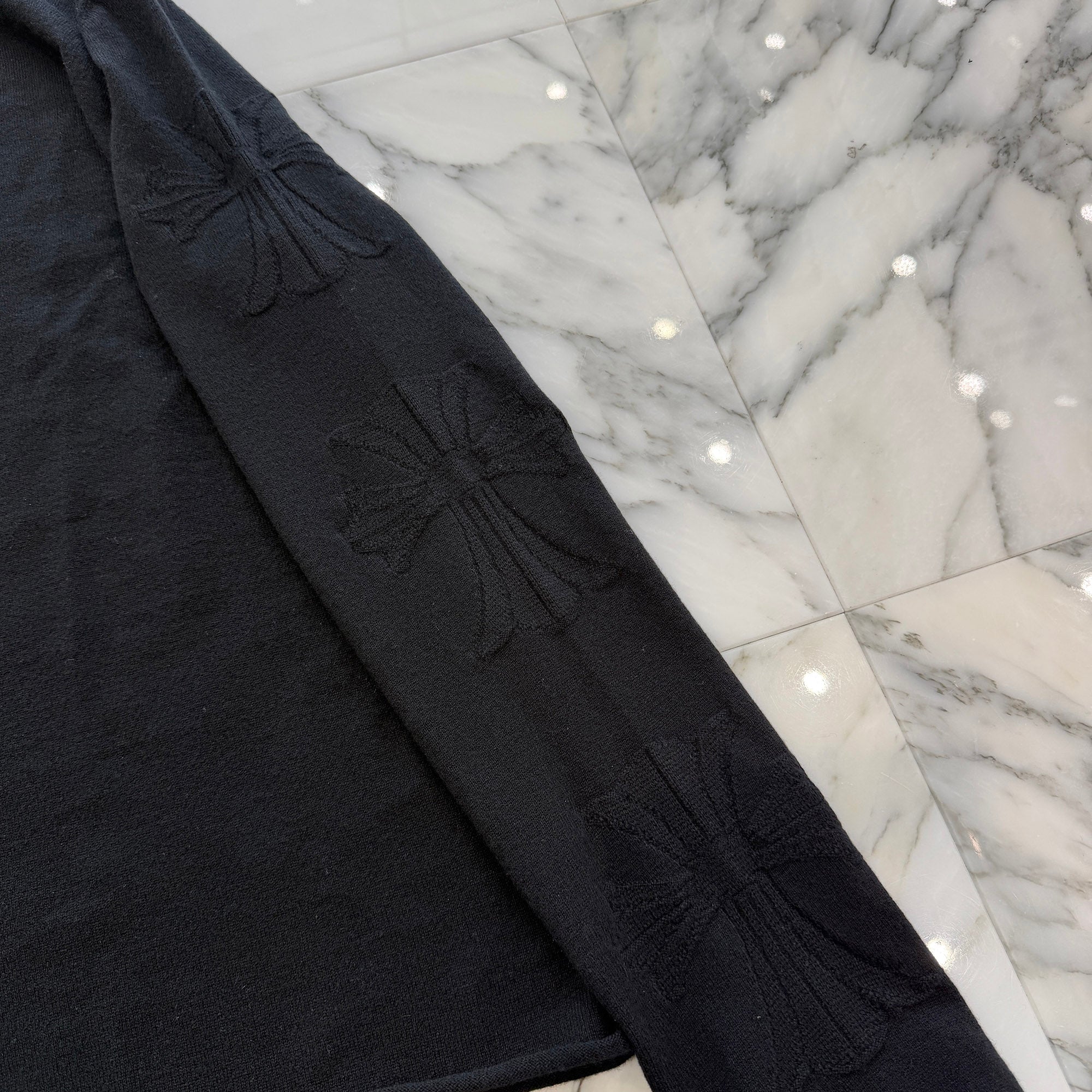CHROME HEARTS Y NOT Cross Embroidered Cashmere Knit Sweater Size M クロムハーツ ワイノット 袖クロス刺繍 カシミヤ ニットセーター サイズM