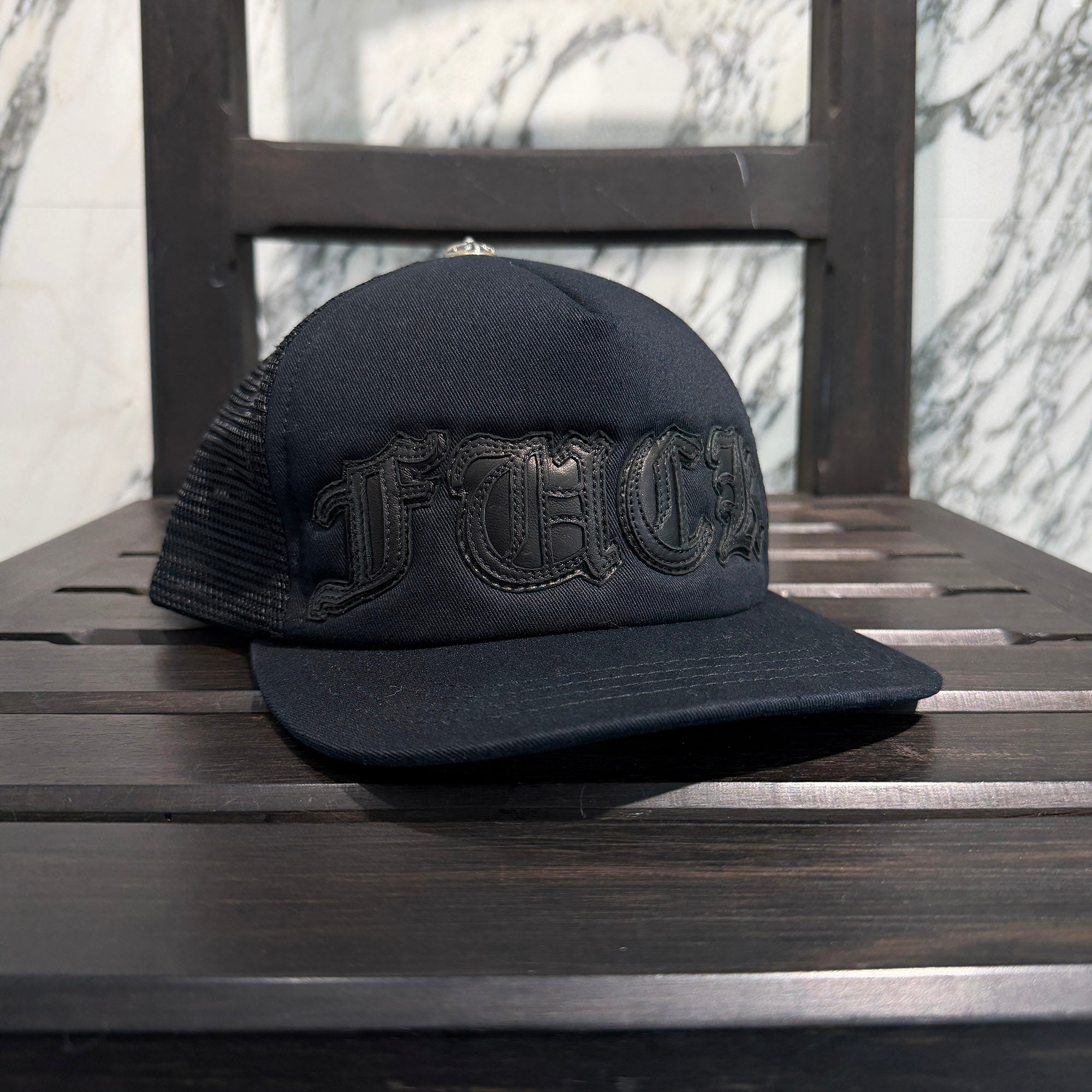 CHROME HEARTS FUCK Leather Patch Trucker Cap Size ONE SIZE (51-61) クロムハーツ ファック レザーパッチ トラッカーキャップ サイズONE SIZE (51-61)