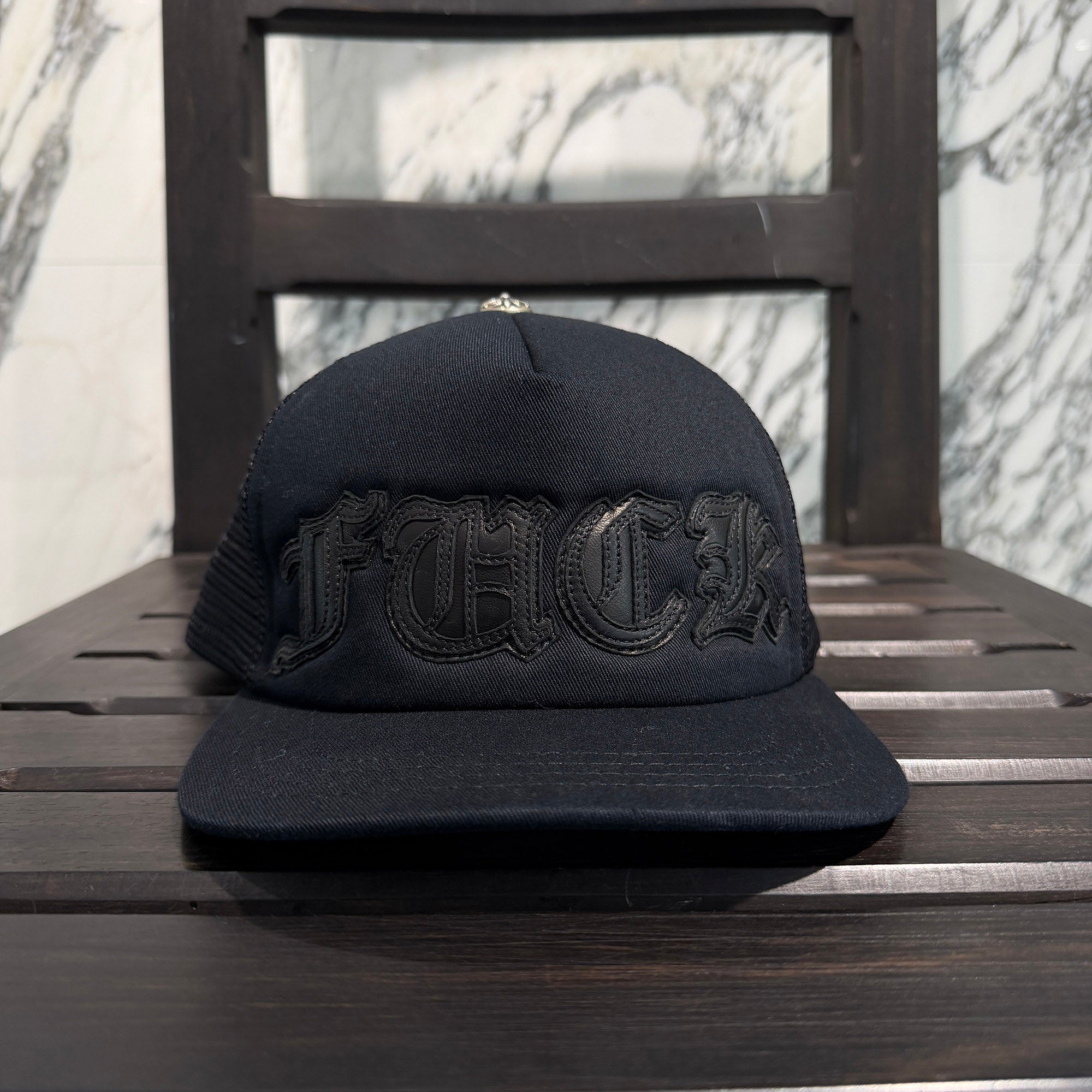CHROME HEARTS FUCK Leather Patch Trucker Cap Size ONE SIZE (51-61) クロムハーツ ファック レザーパッチ トラッカーキャップ サイズONE SIZE (51-61)