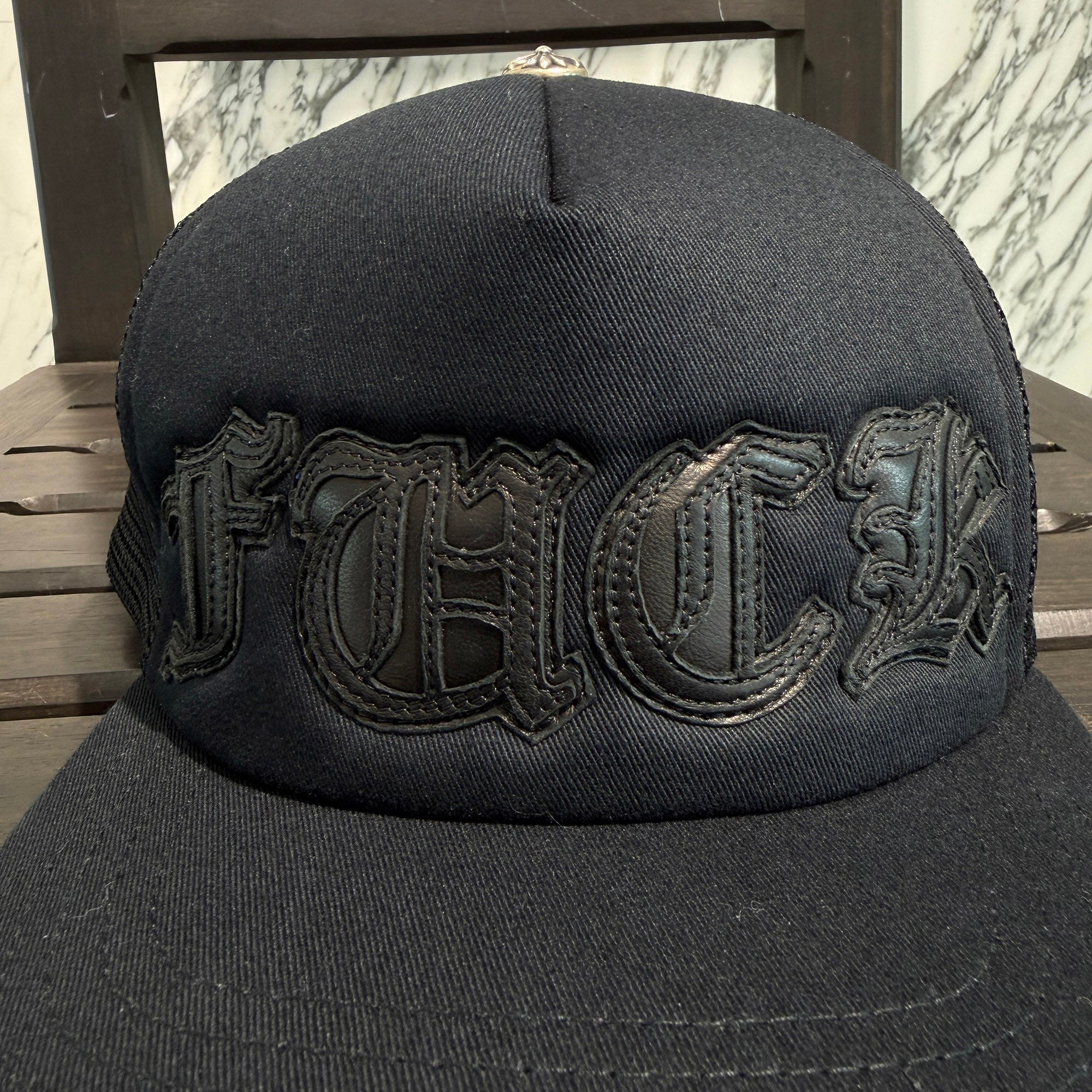 CHROME HEARTS FUCK Leather Patch Trucker Cap Size ONE SIZE (51-61) クロムハーツ ファック レザーパッチ トラッカーキャップ サイズONE SIZE (51-61)