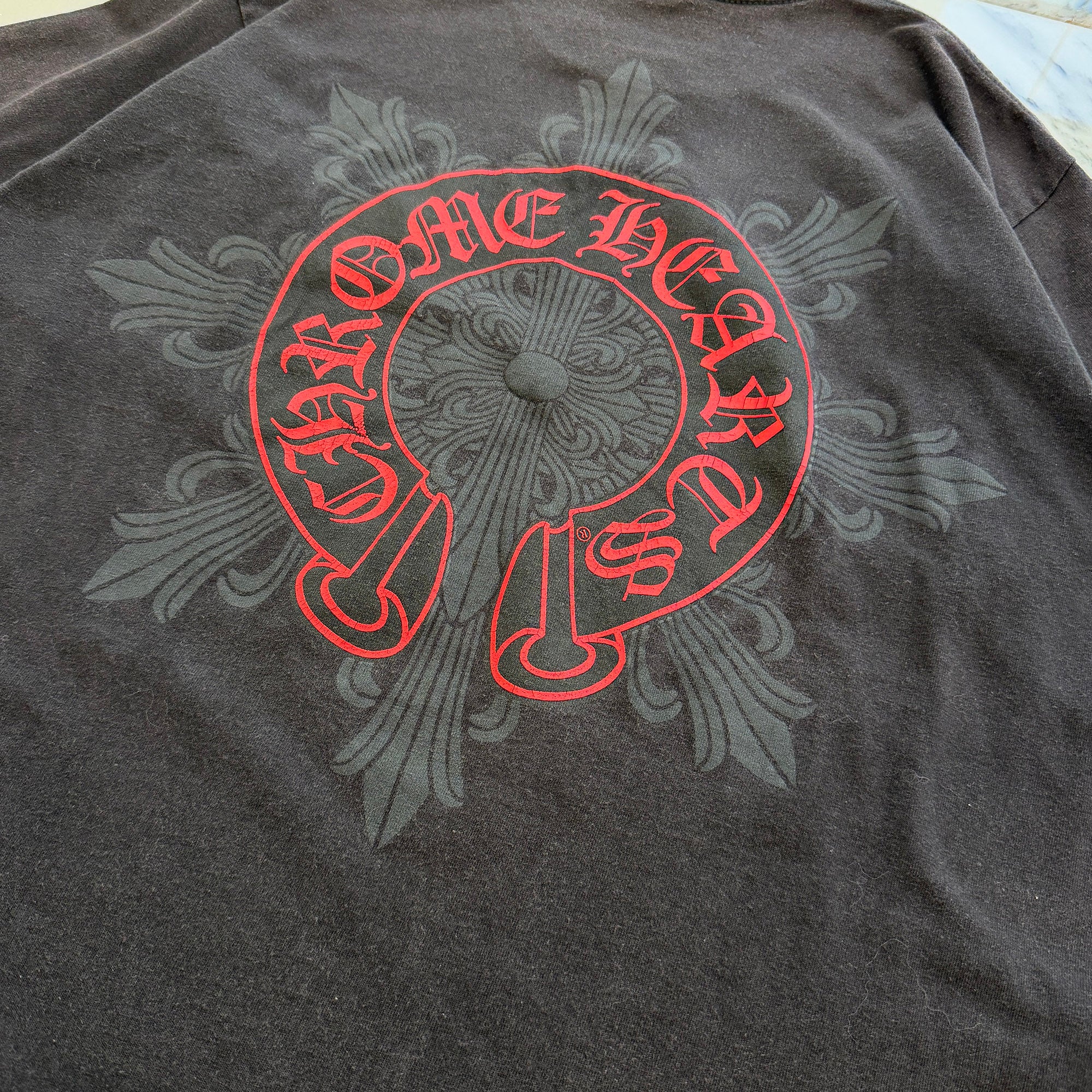 CHROME HEARTS Horseshoe on Floral Cross Snowflake Print Tee Size L クロムハーツ ホースシュー オン フローラルクロス スノーフレーク プリント Tシャツ サイズL