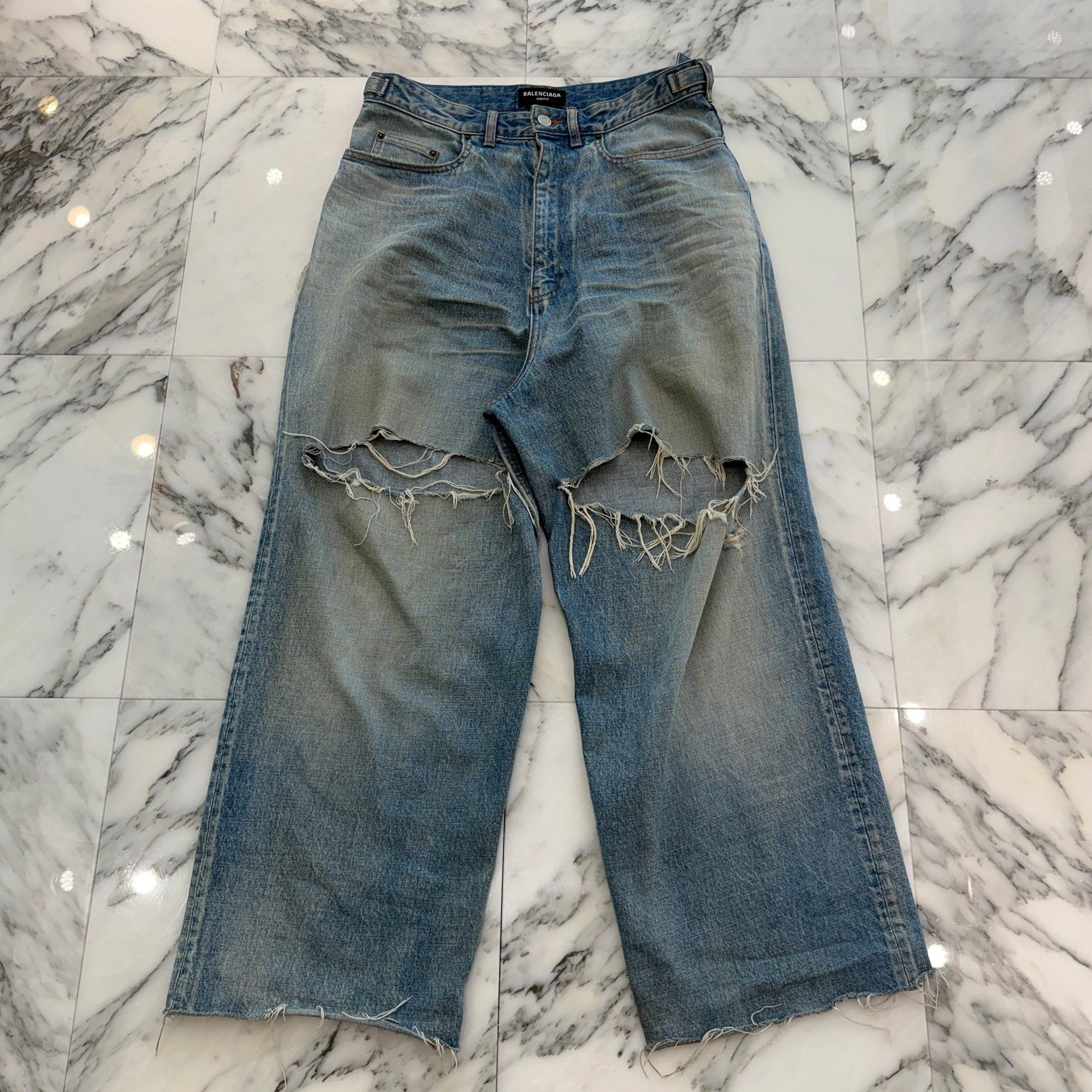 BALENCIAGA 2022SS Large Fit Destroyed Denim Pants 697828 TJW79 Size S バレンシアガ ラージフィット ダメージ加工 デニムパンツ サイズS