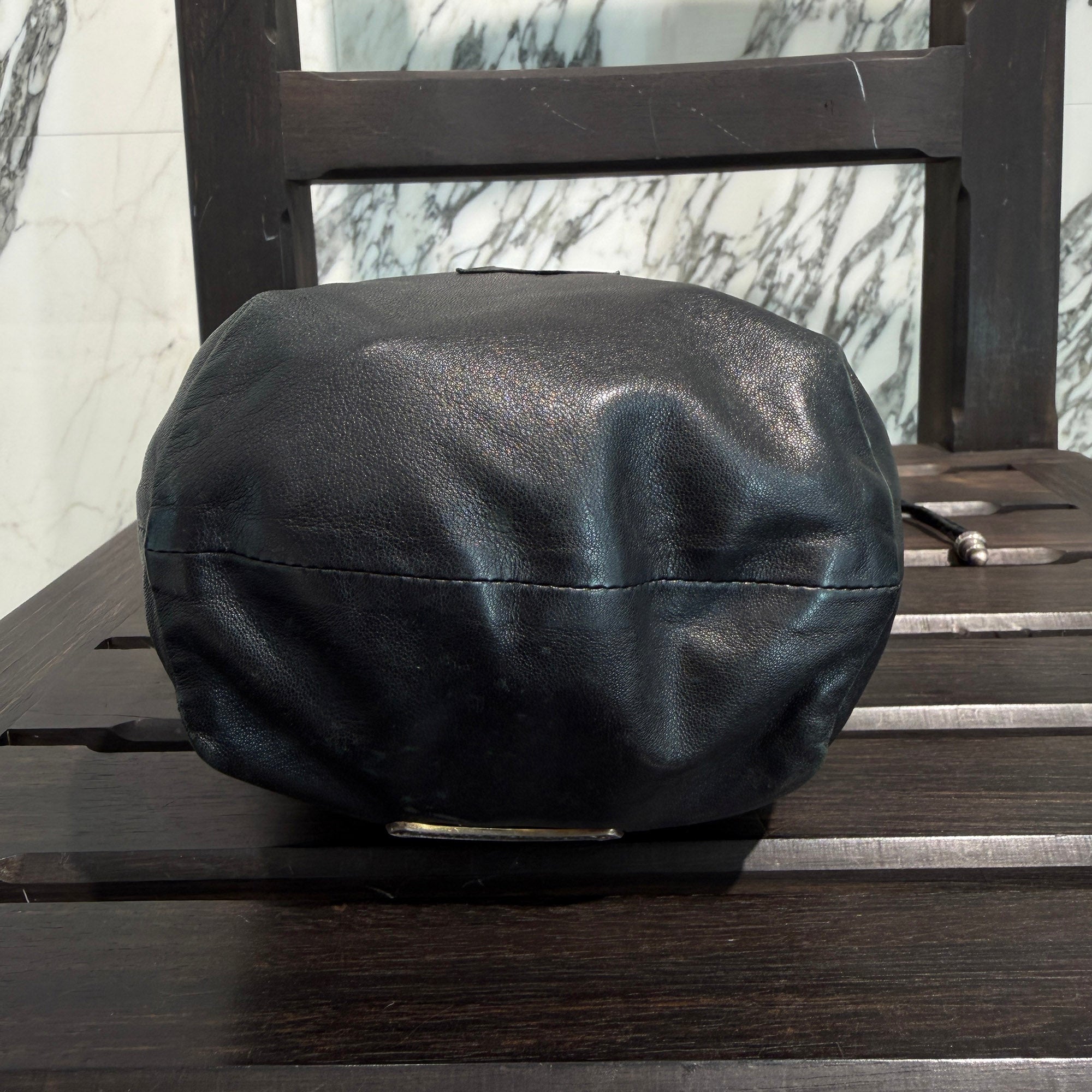 CHROME HEARTS Leather Cross Patch Drawstring Sack Leather Bag クロムハーツ レザークロスパッチ ドローストリング サックレザーバッグ 巾着