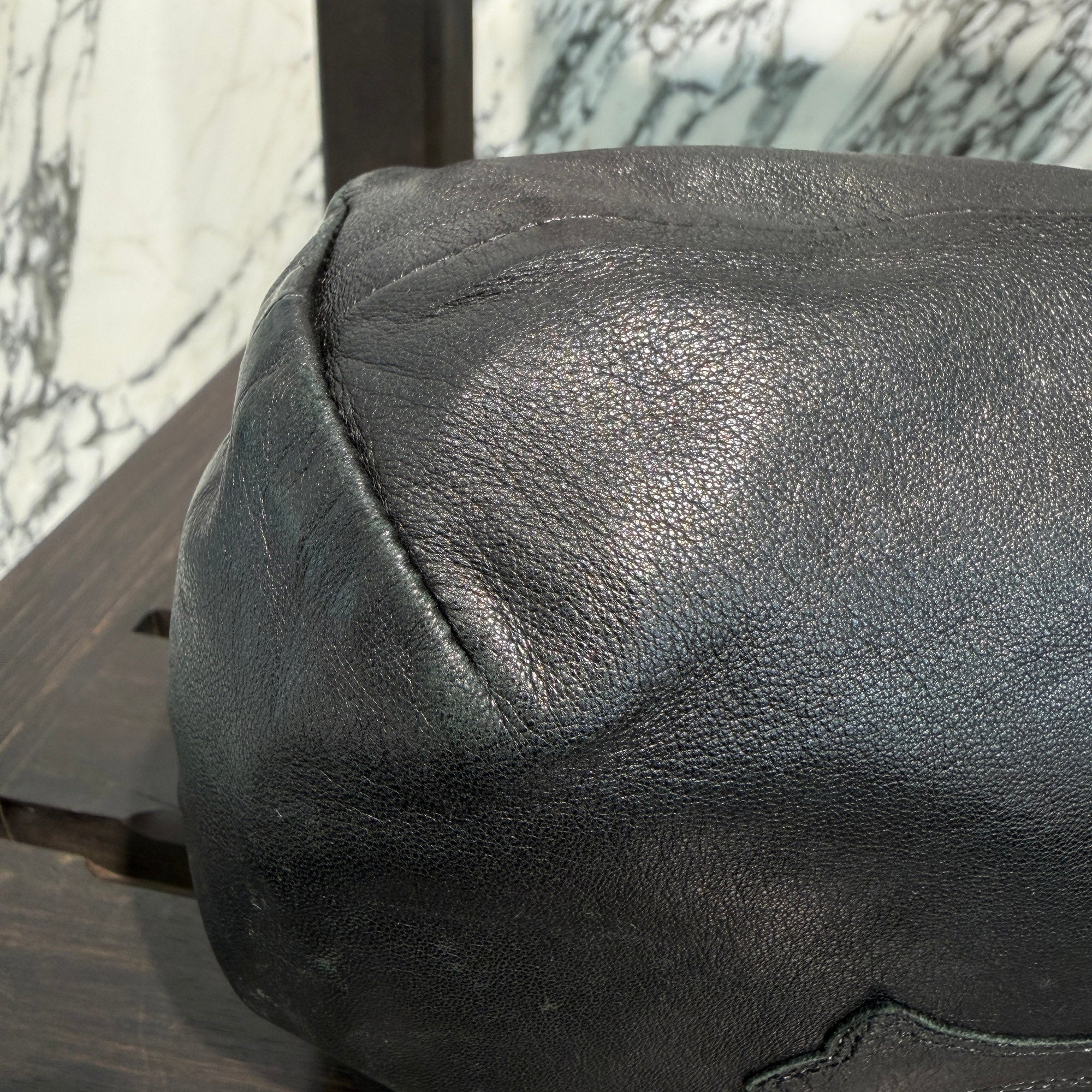 CHROME HEARTS Leather Cross Patch Drawstring Sack Leather Bag クロムハーツ レザークロスパッチ ドローストリング サックレザーバッグ 巾着