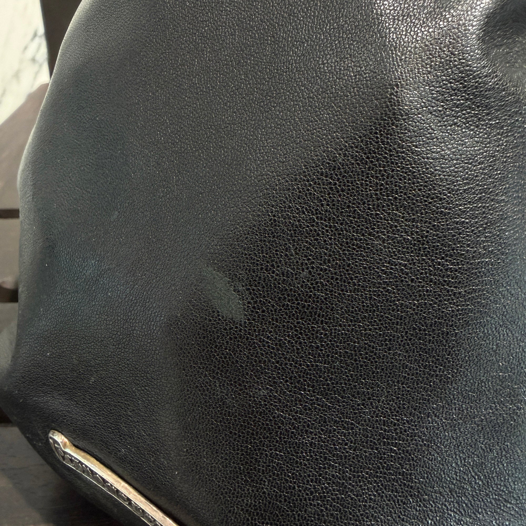 CHROME HEARTS Leather Cross Patch Drawstring Sack Leather Bag クロムハーツ レザークロスパッチ ドローストリング サックレザーバッグ 巾着