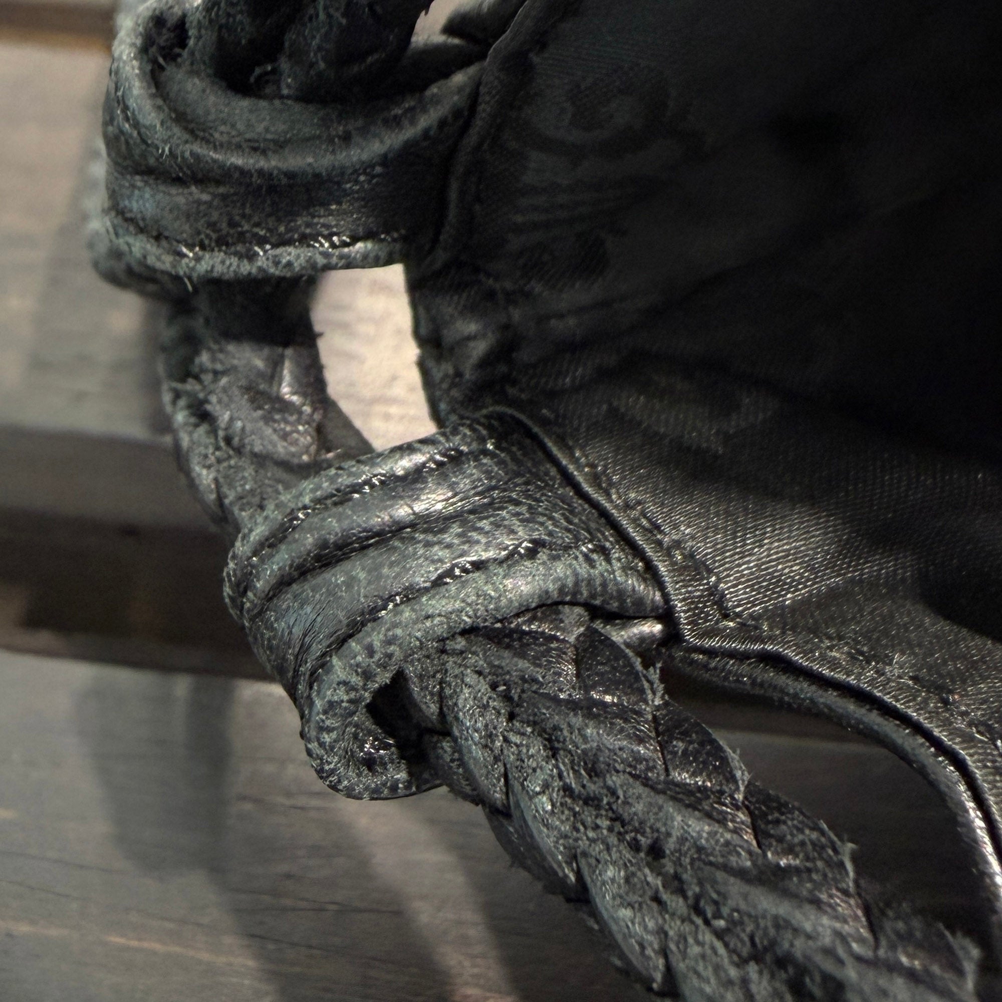 CHROME HEARTS Leather Cross Patch Drawstring Sack Leather Bag クロムハーツ レザークロスパッチ ドローストリング サックレザーバッグ 巾着