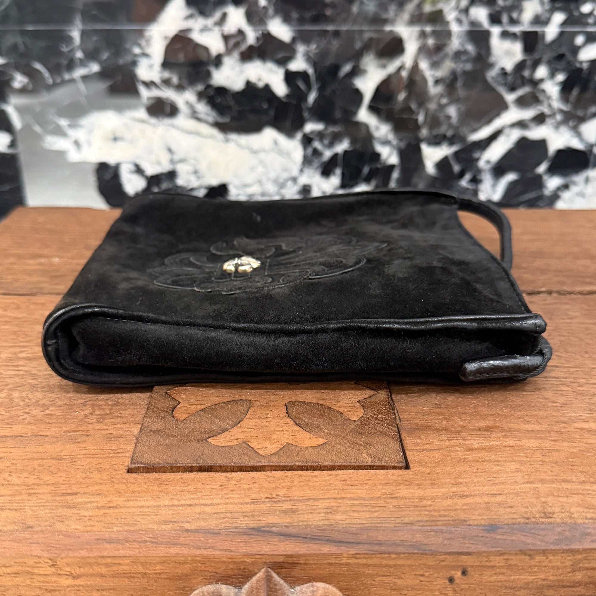 CHROME HEARTS BS Flare Square Pocket Suede Leather Shoulder Bag クロムハ―ツ BSフレア スクエアポケット スエードレザーショルダーバッグ