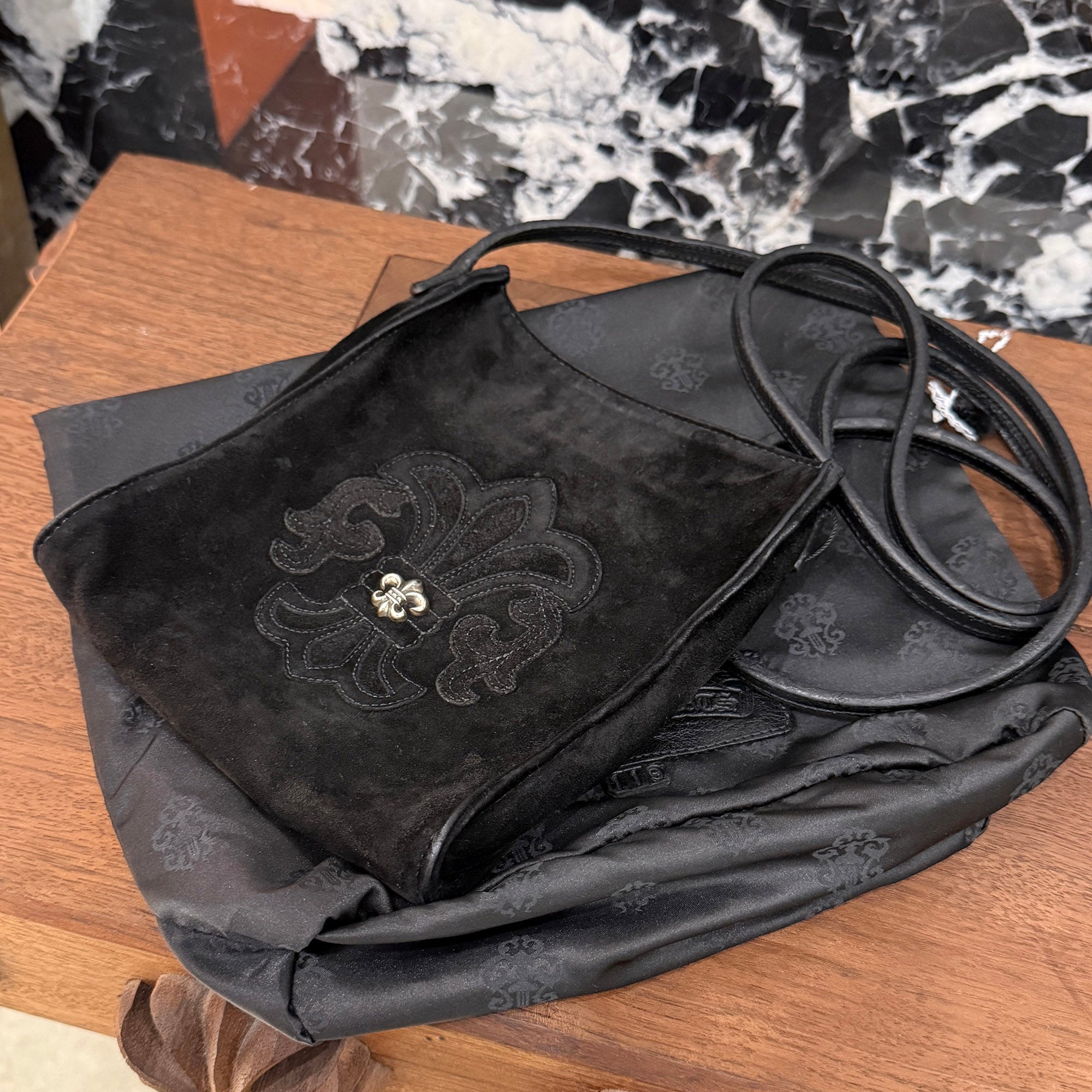 CHROME HEARTS BS Flare Square Pocket Suede Leather Shoulder Bag クロムハ―ツ BSフレア スクエアポケット スエードレザーショルダーバッグ