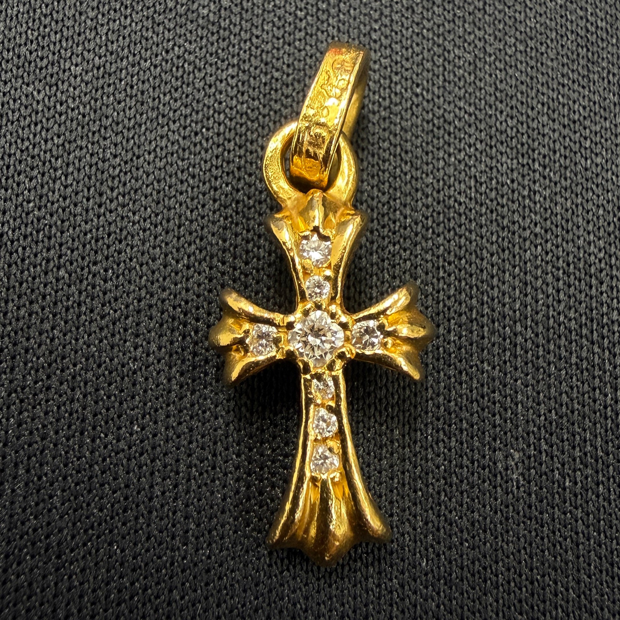 CHROME HEARTS 22K CH Cross Baby Fat Charm Pave Diamond クロムハーツ 22K CHクロス ベビーファット チャーム パヴェダイヤモンド