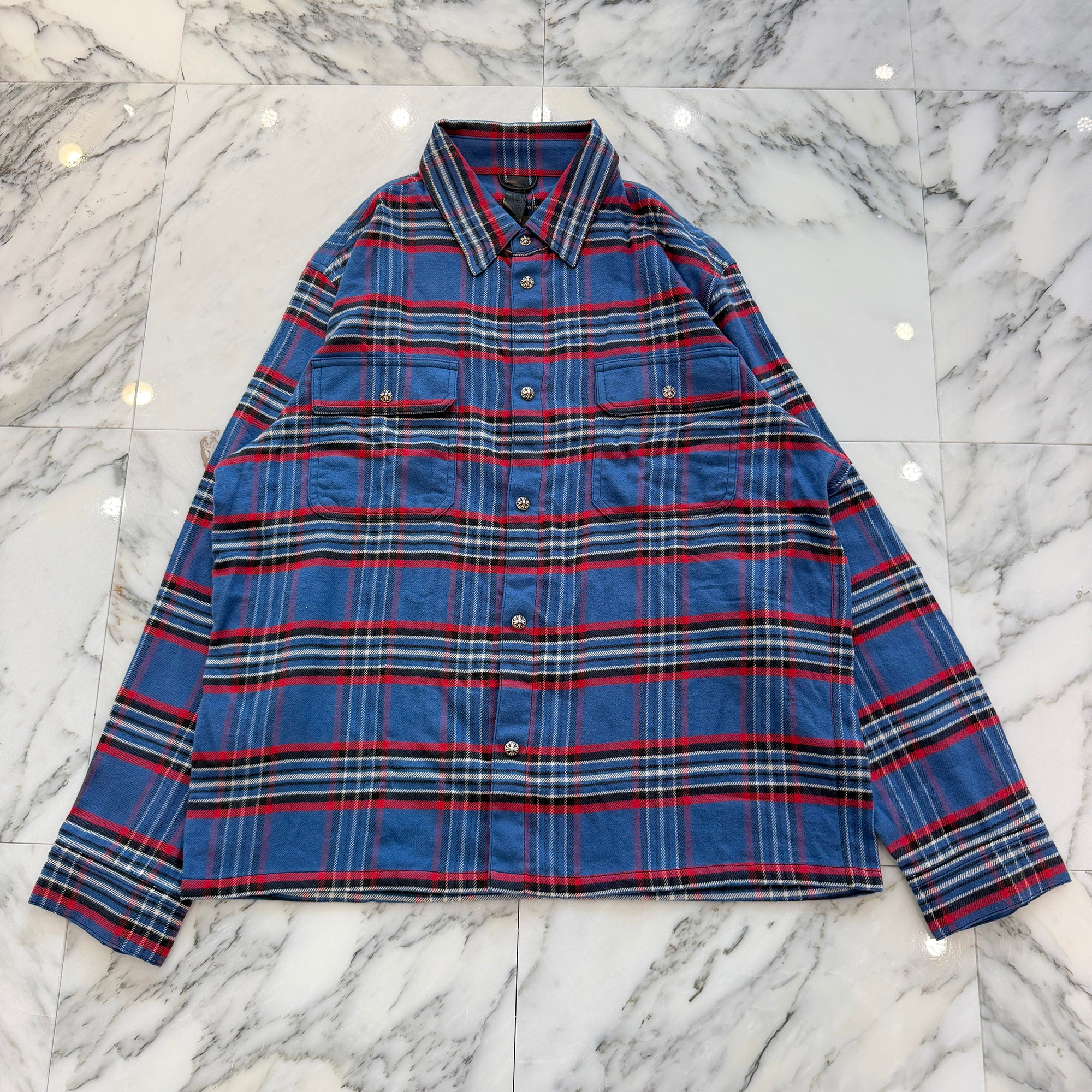 CHROME HEARTS Y NOT Cross Ball Button Check Shirt Size XL クロムハーツ ワイノット クロスボールボタン チェックシャツ サイズXL