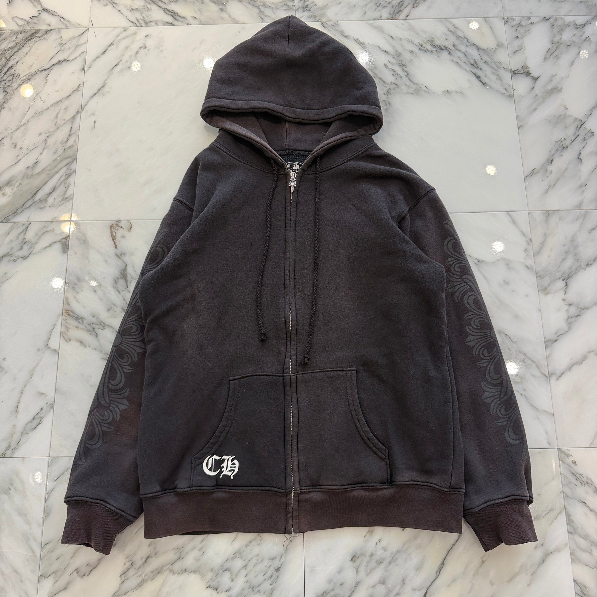 CHROME HEARTS Back Floral Cross Scroll Zip Up Hoodie Size M クロムハーツ バックフローラルクロス スクロール ジップアップ フーディ サイズM