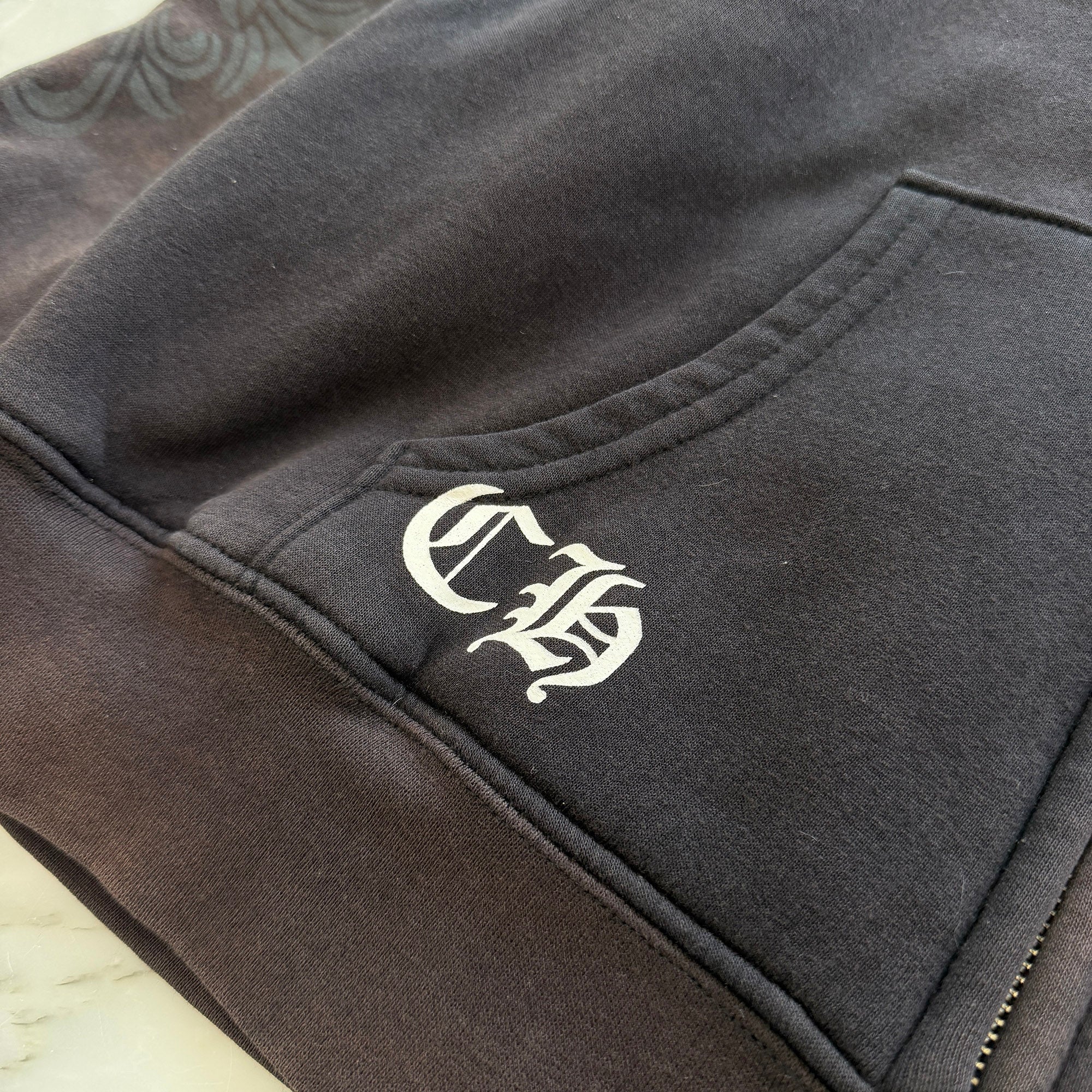 CHROME HEARTS Back Floral Cross Scroll Zip Up Hoodie Size M クロムハーツ バックフローラルクロス スクロール ジップアップ フーディ サイズM