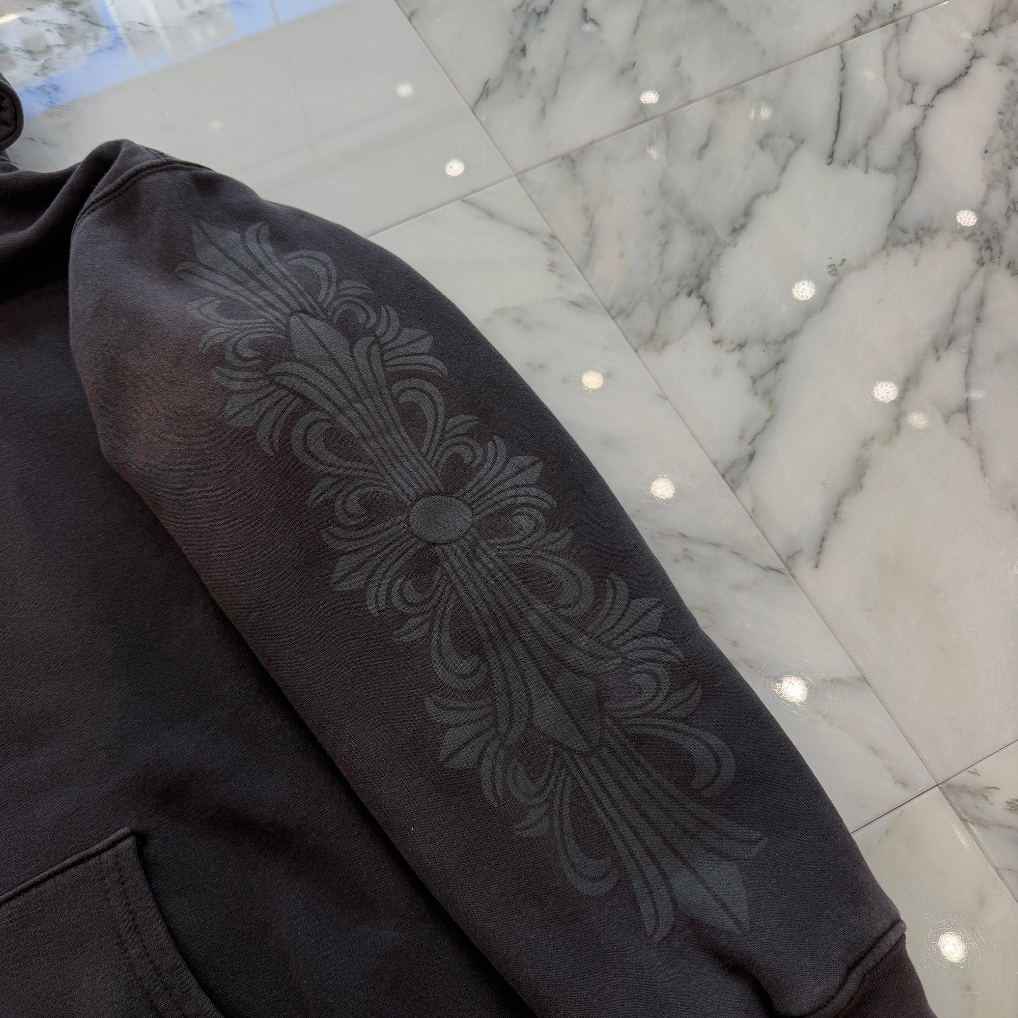 CHROME HEARTS Back Floral Cross Scroll Zip Up Hoodie Size M クロムハーツ バックフローラルクロス スクロール ジップアップ フーディ サイズM