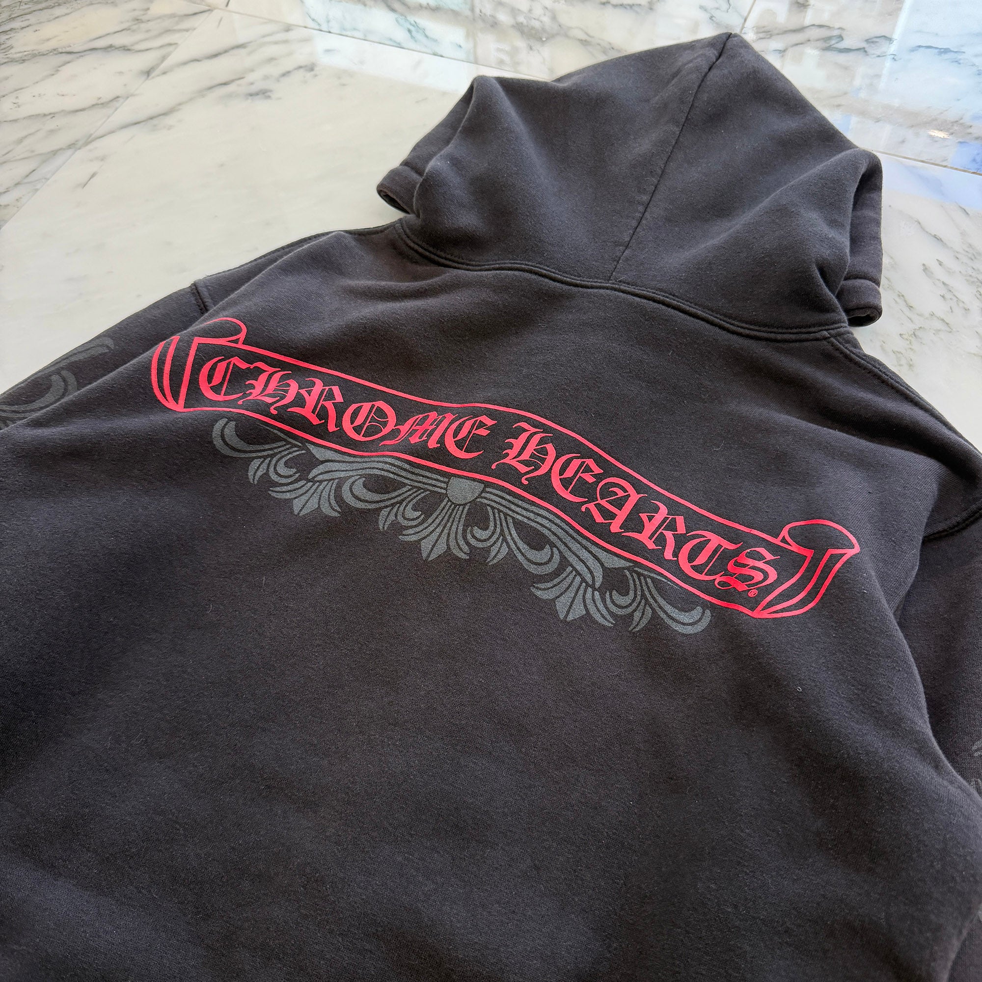 CHROME HEARTS Back Floral Cross Scroll Zip Up Hoodie Size M クロムハーツ バックフローラルクロス スクロール ジップアップ フーディ サイズM
