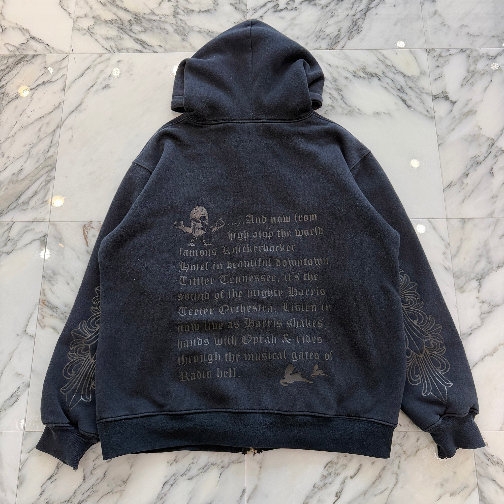 CHROME HEARTS FOTI Harris Teeter Back Knickerbocker Hotel Letter Print Thermal Zip Up Hoodie Size L クロムハーツ フォティ ハリスティーター バックニッカポッカホテル レタープリント サーマル ジップアップ フーディ サイズL
