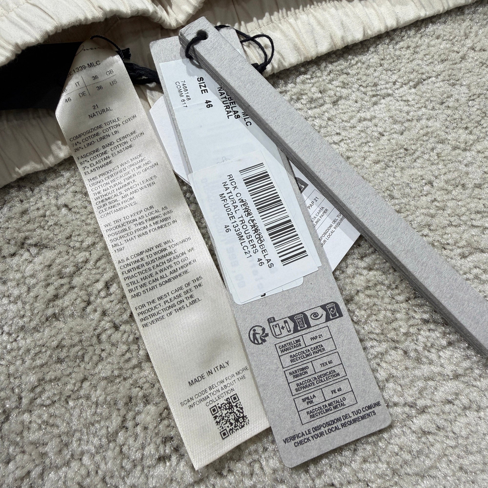 Rick Owens 2025AW Corduroy Cargo Bela Long Pants RU02E1399-MLC Size 46 リックオウエンス コーデュロイ カーゴ ベラ ロングパンツ サイズ46