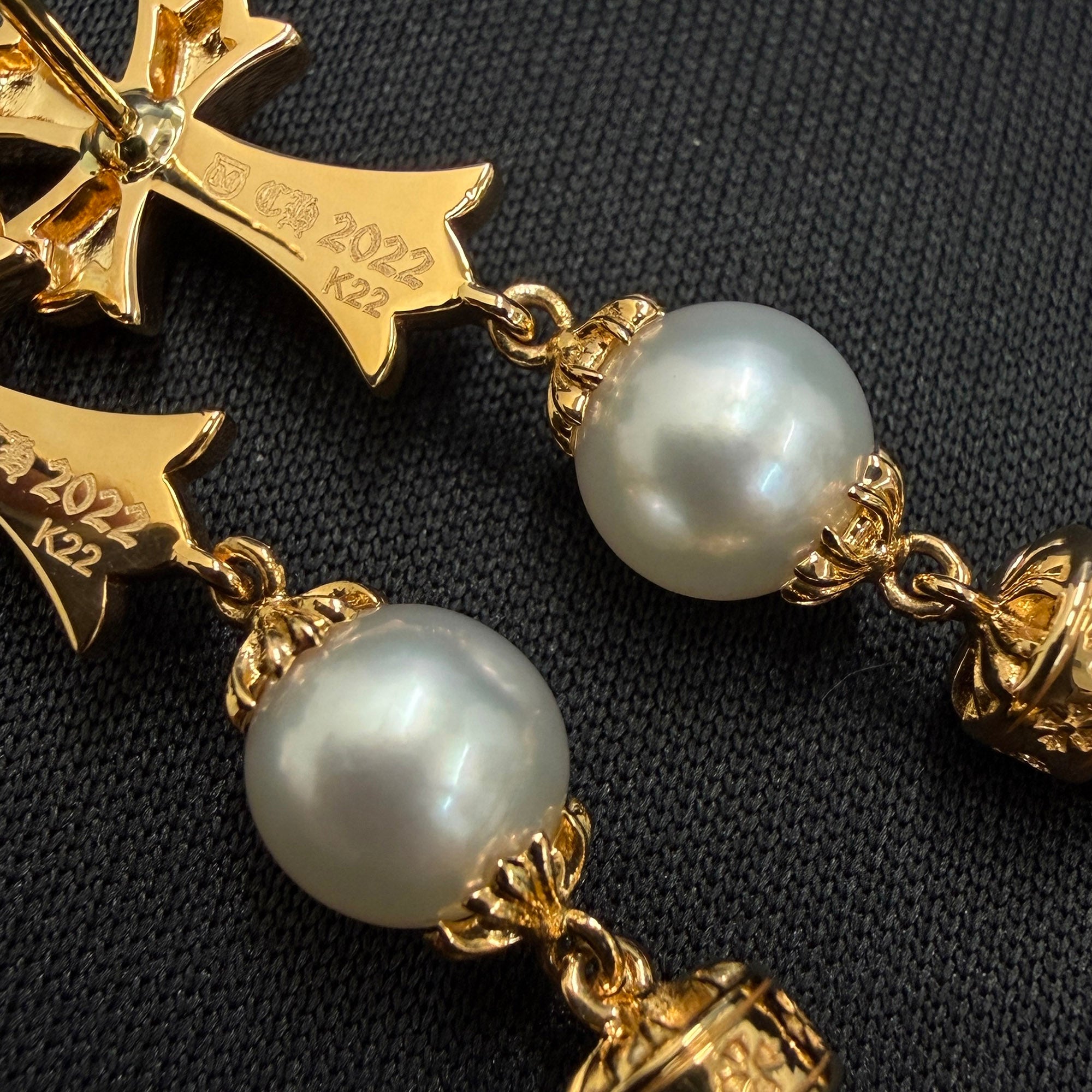 CHROME HEARTS × MIKIMOTO K22 CH Cross Spike Pearl Drop Earrings クロムハーツ × ミキモト K22 CHクロス スパイク パール ドロップ ピアス