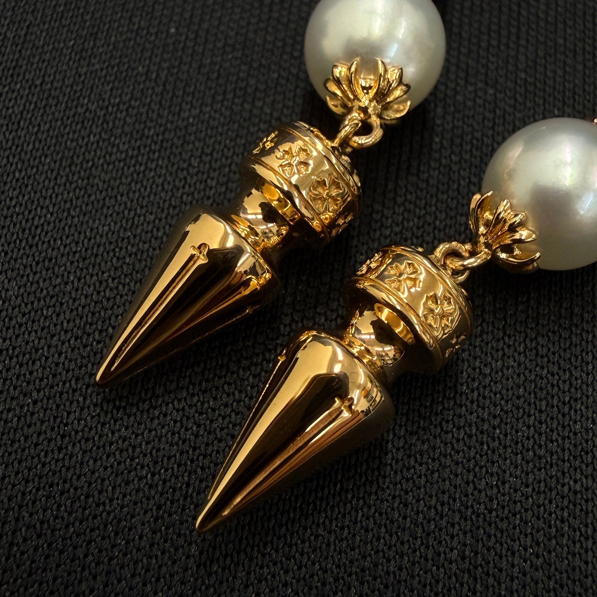CHROME HEARTS × MIKIMOTO K22 CH Cross Spike Pearl Drop Earrings クロムハーツ × ミキモト K22 CHクロス スパイク パール ドロップ ピアス