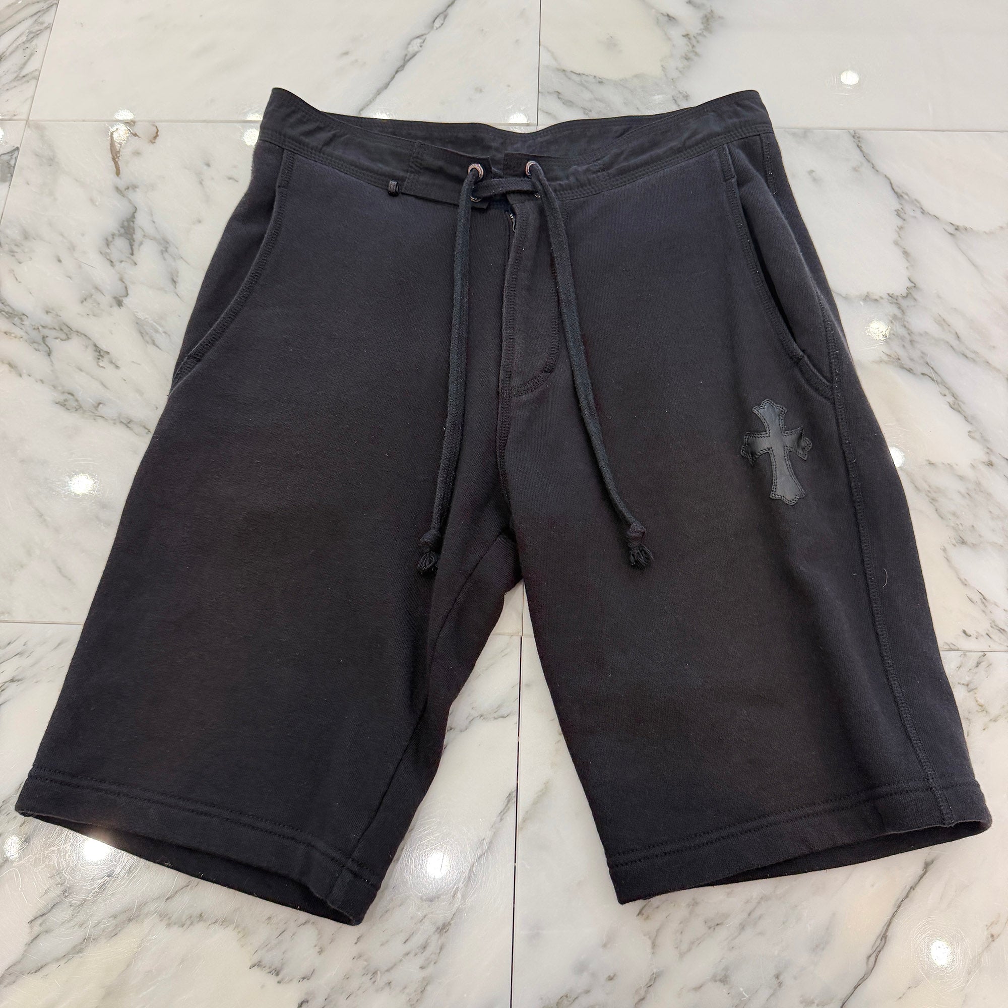 CHROME HEARTS 1 Cross Leather Patch Sweat Shorts Size S クロムハーツ 1クロス レザーパッチ スウェット ショーツ サイズS