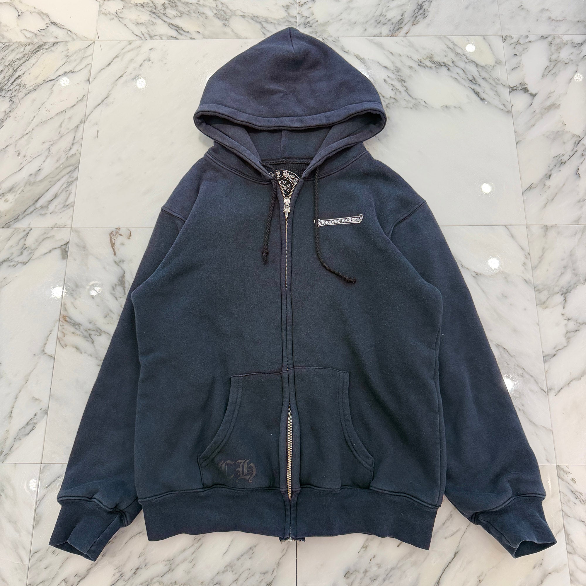 CHROME HEARTS Back Scroll Flare Knee Print Thermal Zip Up Hoodie Size M クロムハーツ バックスクロール フレアニープリント サーマルジップアップフーディ サイズM