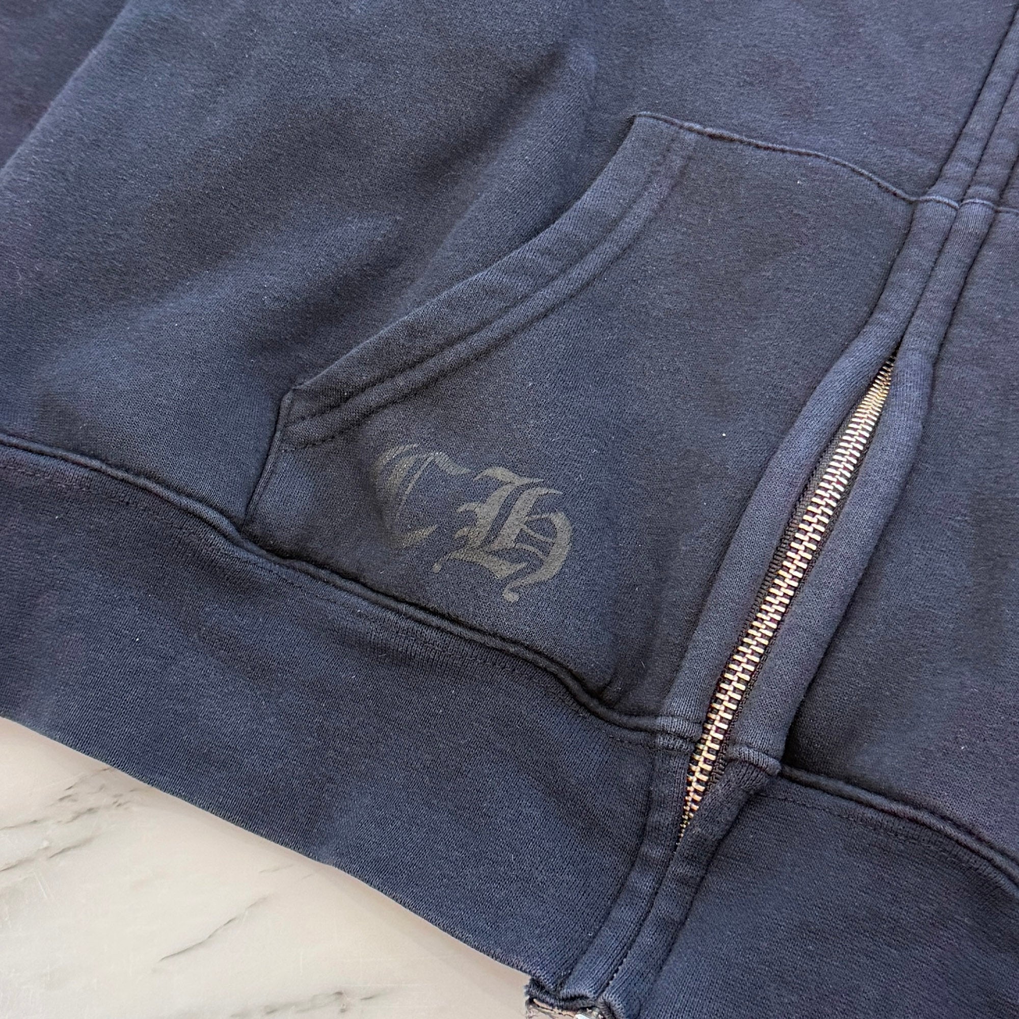 CHROME HEARTS Back Scroll Flare Knee Print Thermal Zip Up Hoodie Size M クロムハーツ バックスクロール フレアニープリント サーマルジップアップフーディ サイズM