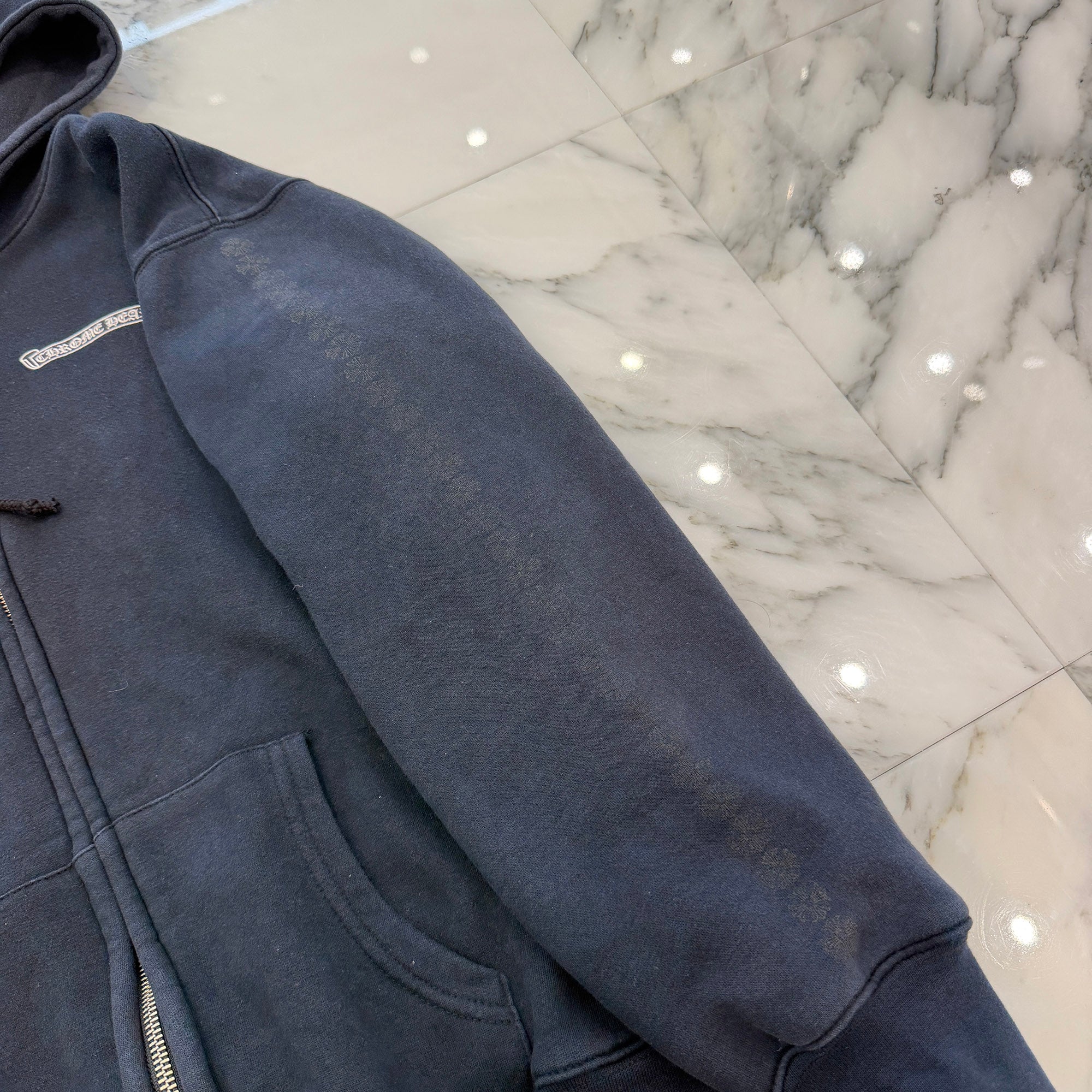 CHROME HEARTS Back Scroll Flare Knee Print Thermal Zip Up Hoodie Size M クロムハーツ バックスクロール フレアニープリント サーマルジップアップフーディ サイズM